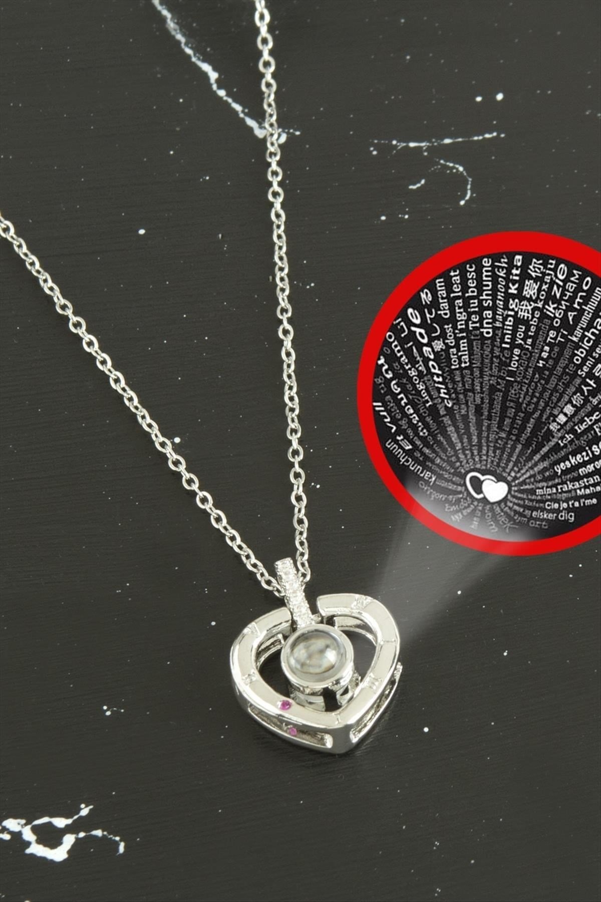 Kalp Lüks Çelik Kolye 100 Dilde Seni Seviyorum