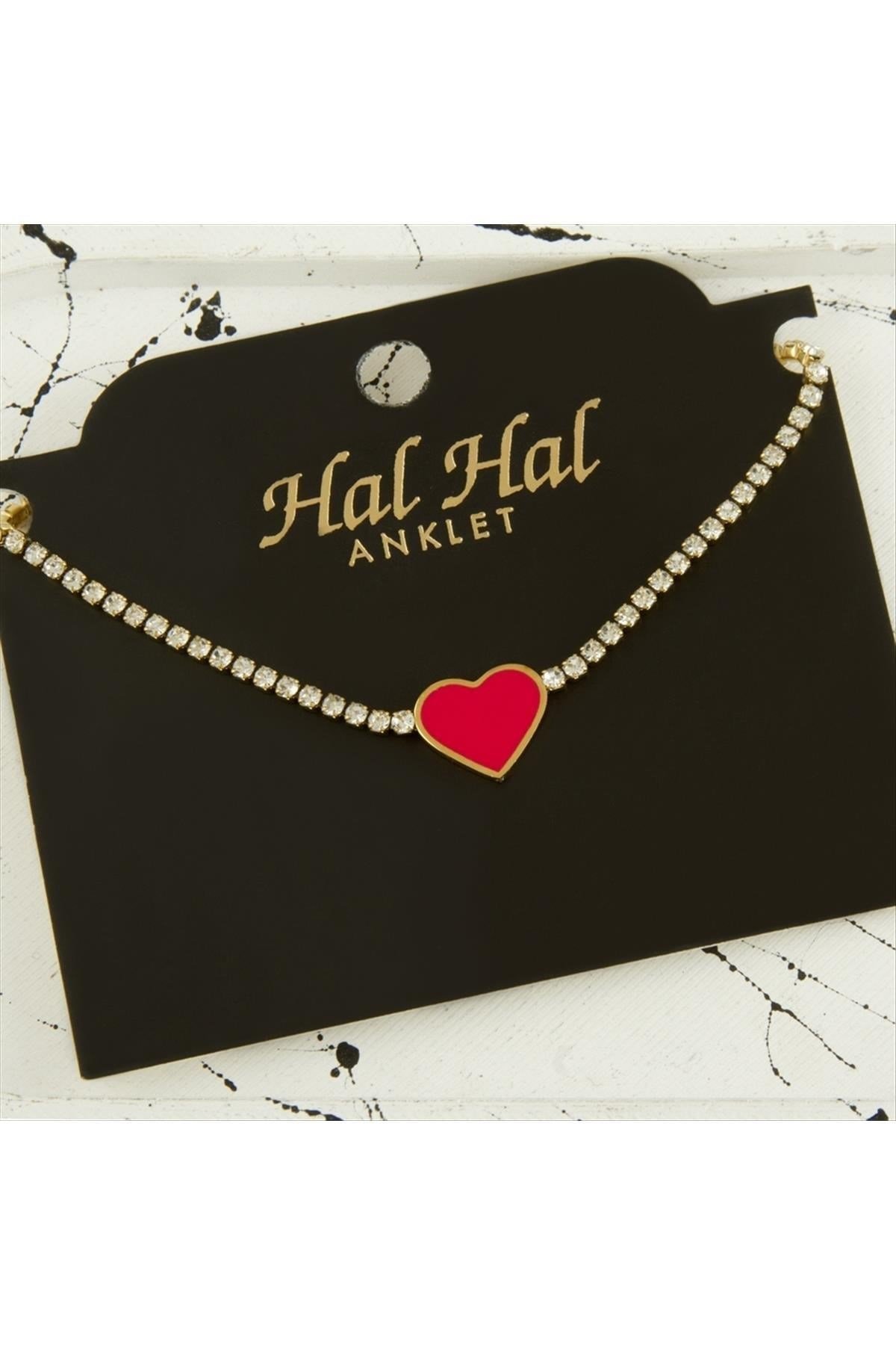 Kalp Şerit Taşlı Lüks Çelik Halhal