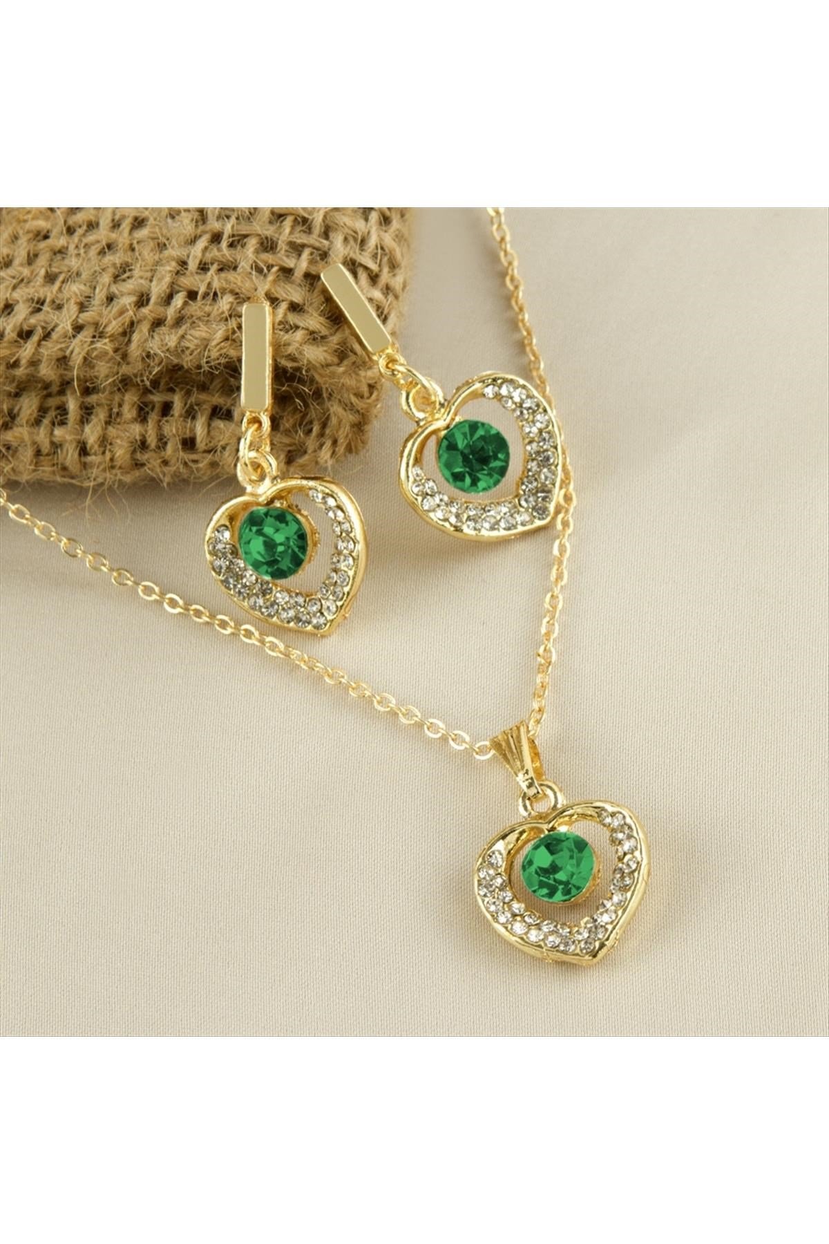 Kalp Taşlı Set Kolye