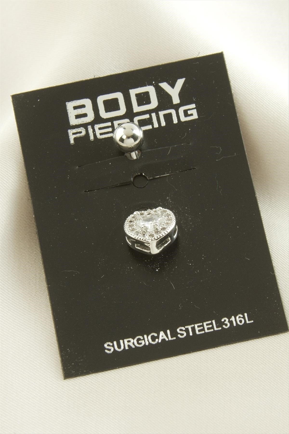 Kalp Zirkon Taşlı Çelik Piercing 1 Adet