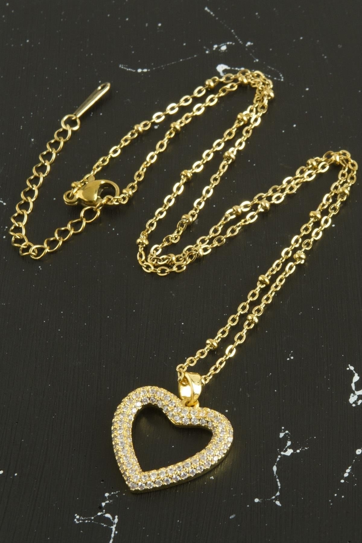 Kalp Zirkon Taşlı Lüks Çelik Kolye
