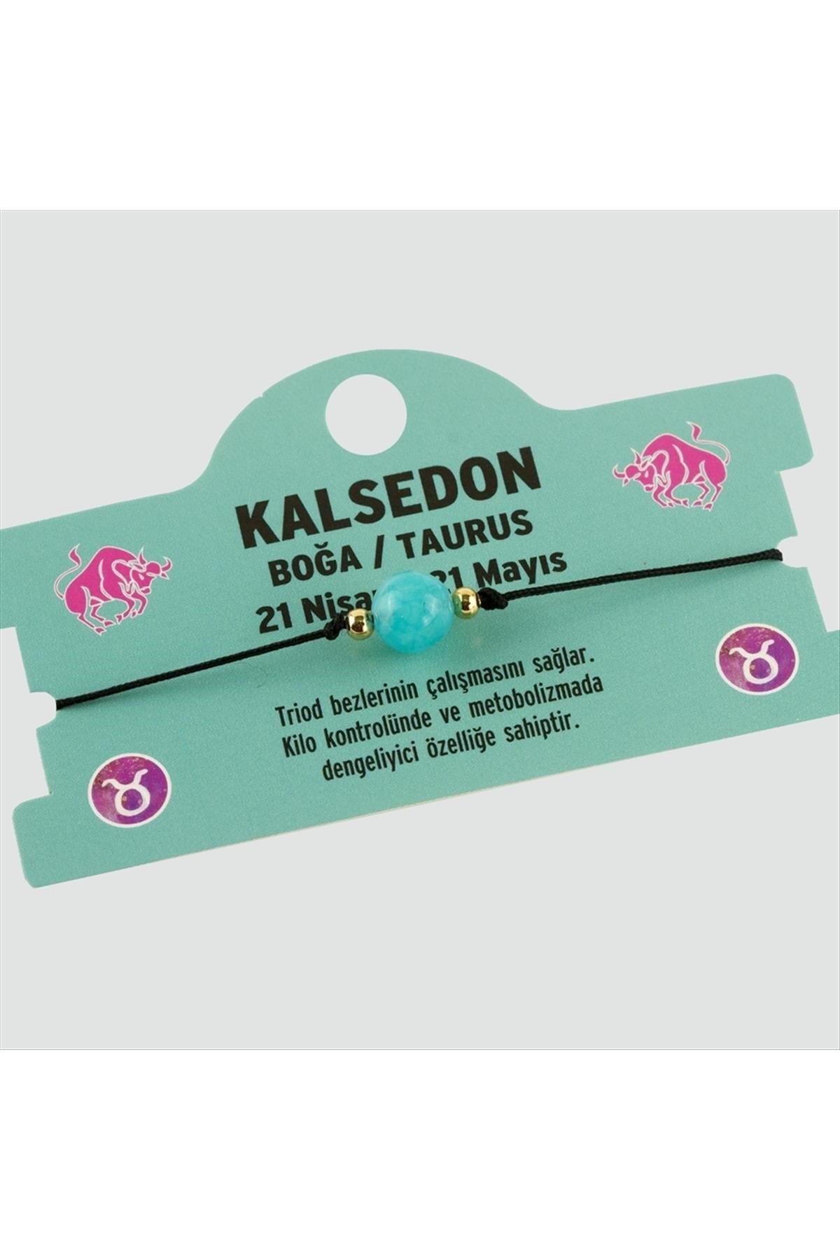Kalsedon Doğal Taşlı Boğa Burç Bileklik