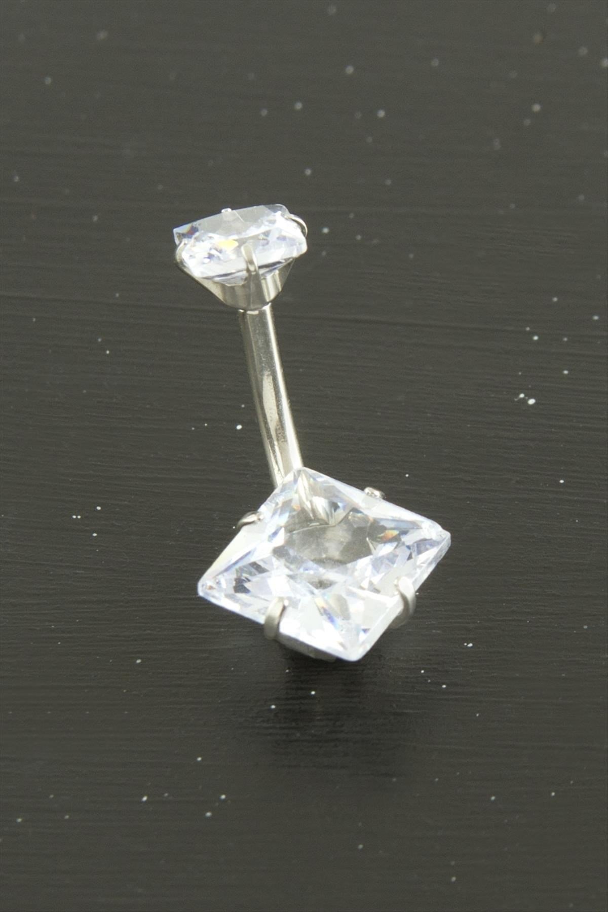 Kare Zirkon Taşlı Çelik Piercing 1 Adet