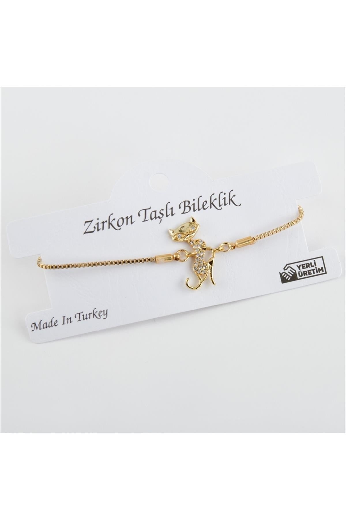 Kedi Figürlü Zirkon Taşlı Asansörlü Bileklik