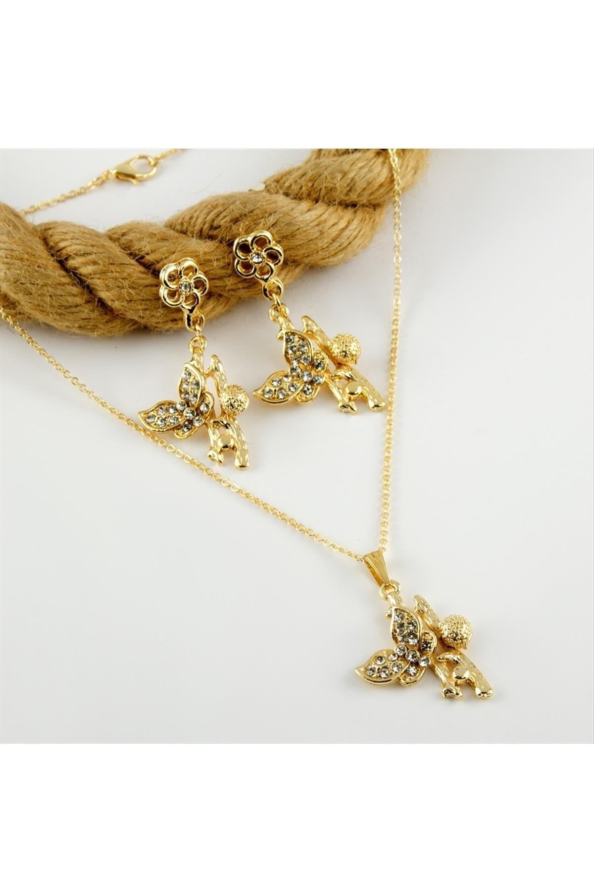 Kelebek Figürlü Taşlı Set Kolye