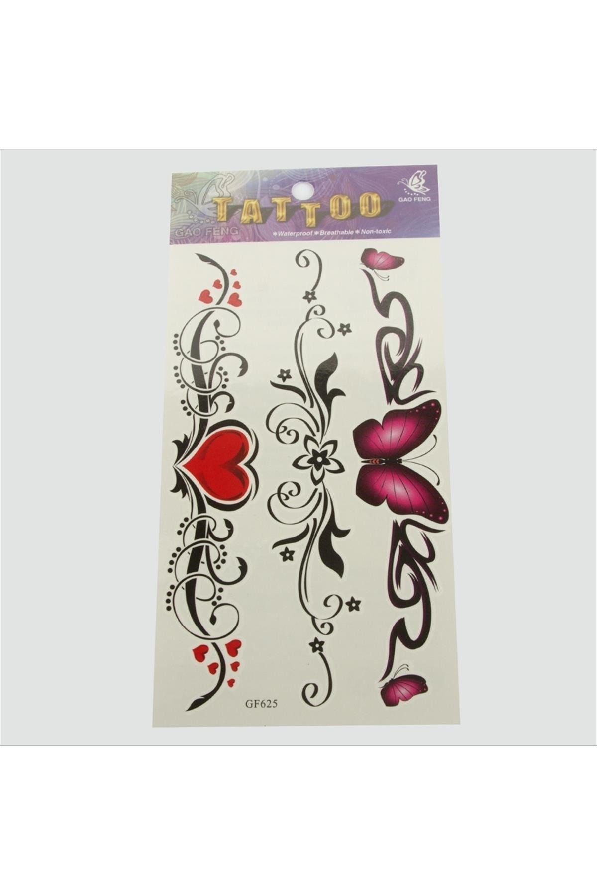 Kelebek Kalp Tattoo Dövme Sticker