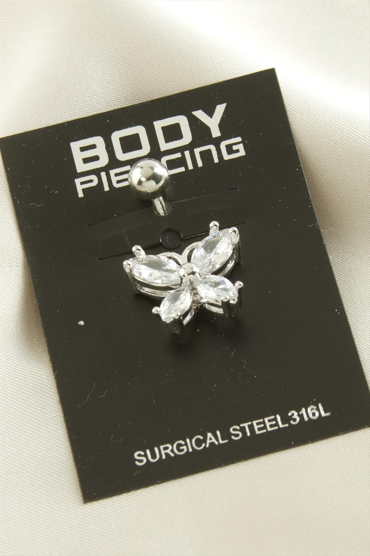 Kelebek Zirkon Taşlı Çelik Piercing 1 Adet