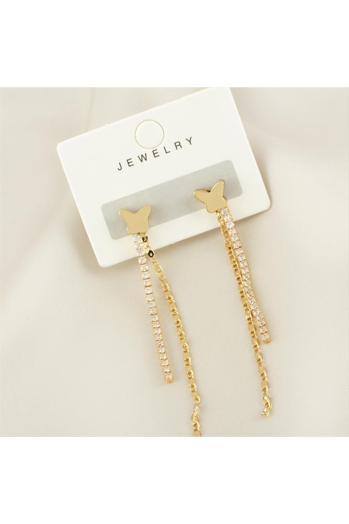 Kelebek Zirkon Taşlı Lüks Kararmaz Küpe