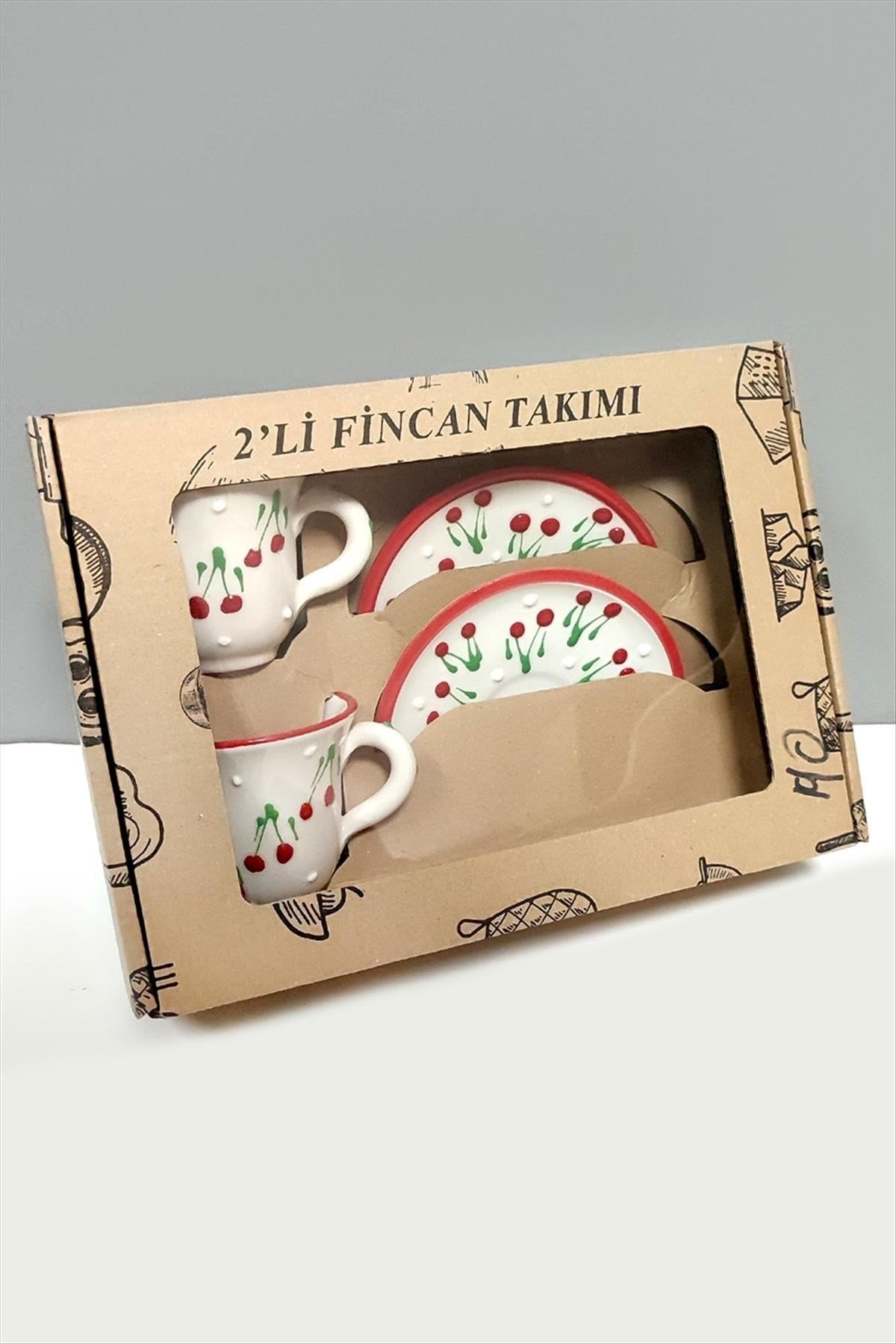 Kiraz Desenli Seramik İkili Fincan Takımı