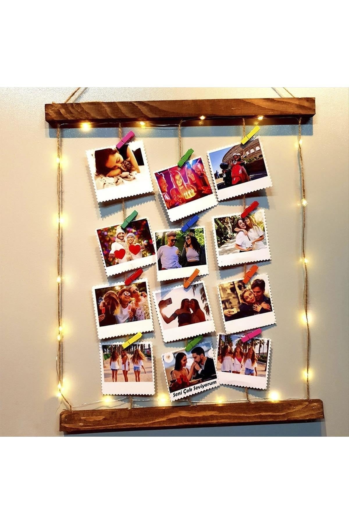 Kişiye Özel 12 Fotoğraflı Mandallı Fotograf Panosu