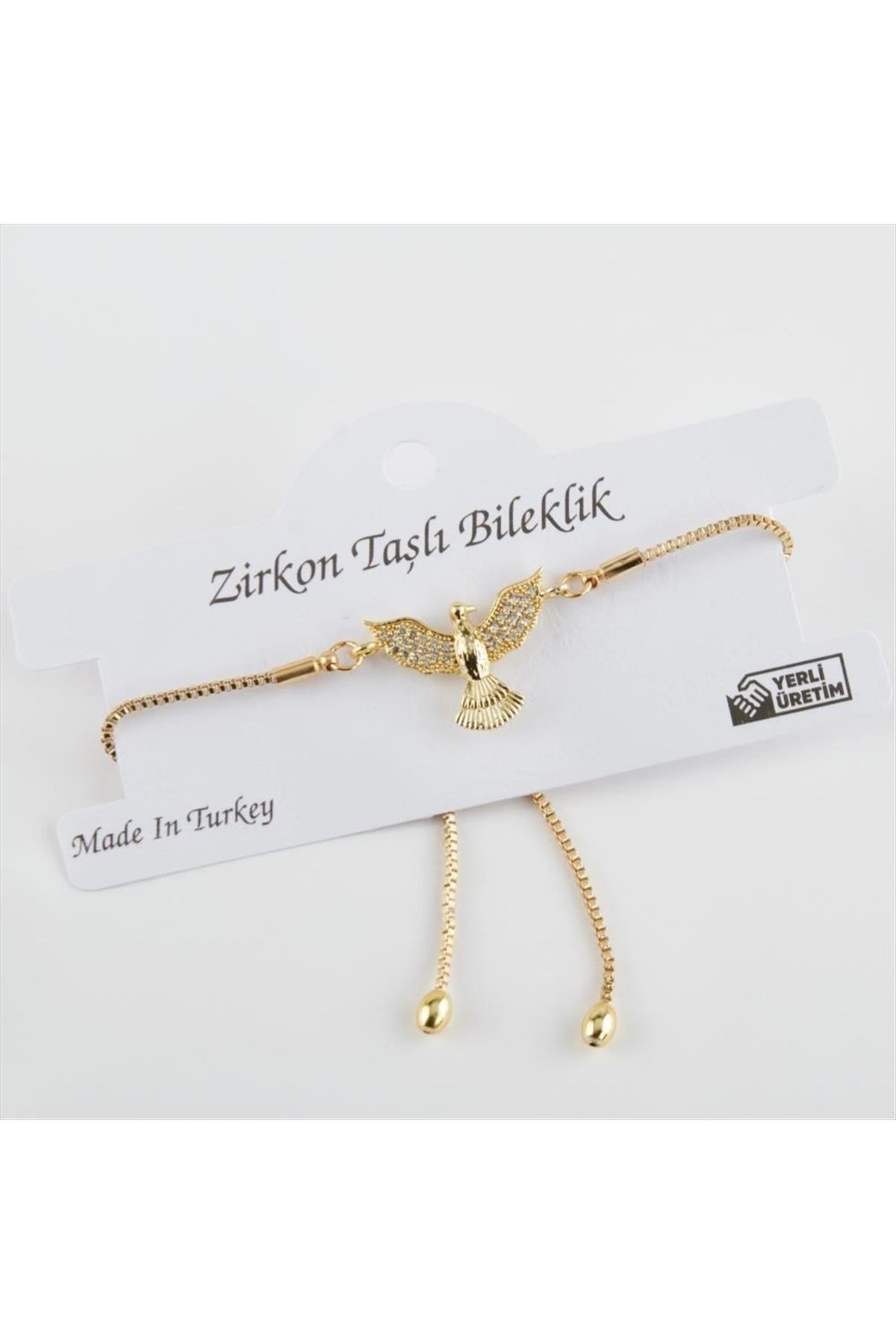 Kuş Figürlü Zirkon Taşlı Asansörlü Bileklik