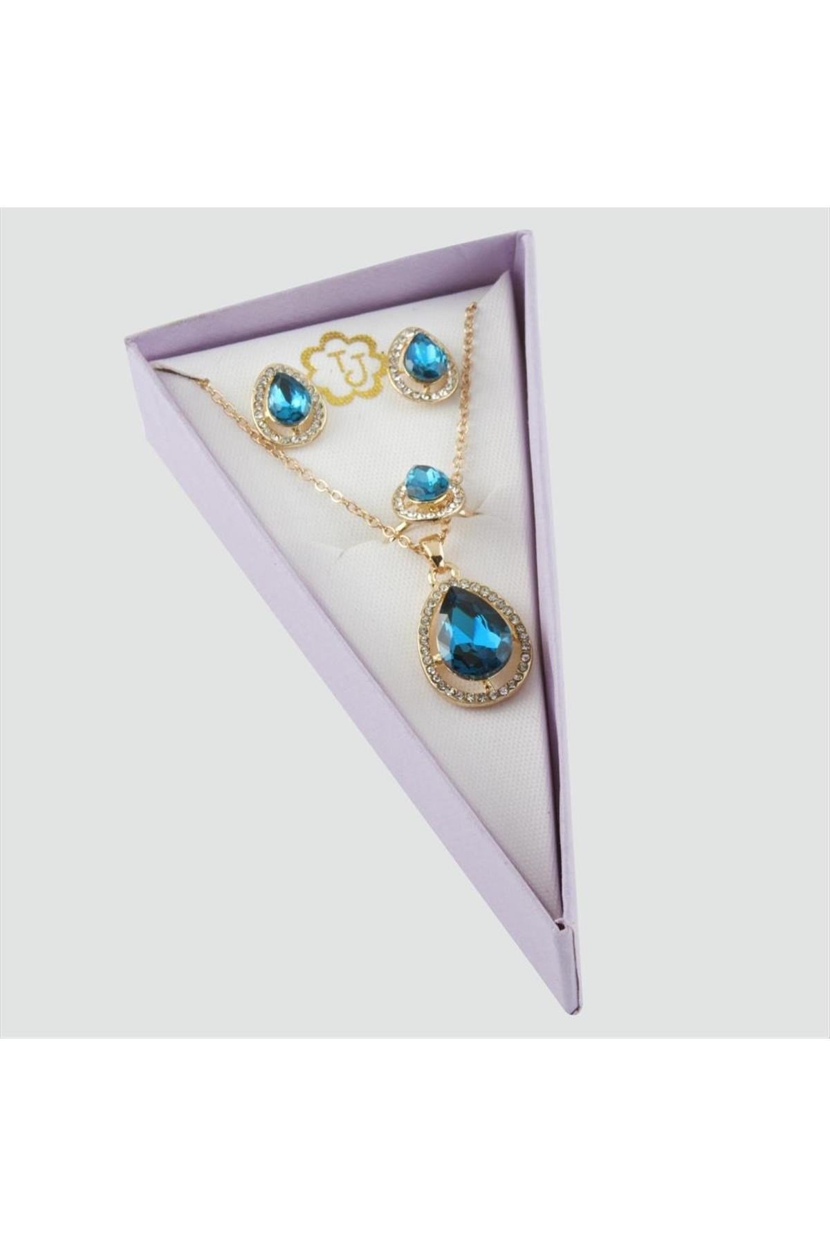 Kutulu Taşlı Set Kolye 1,5 cm