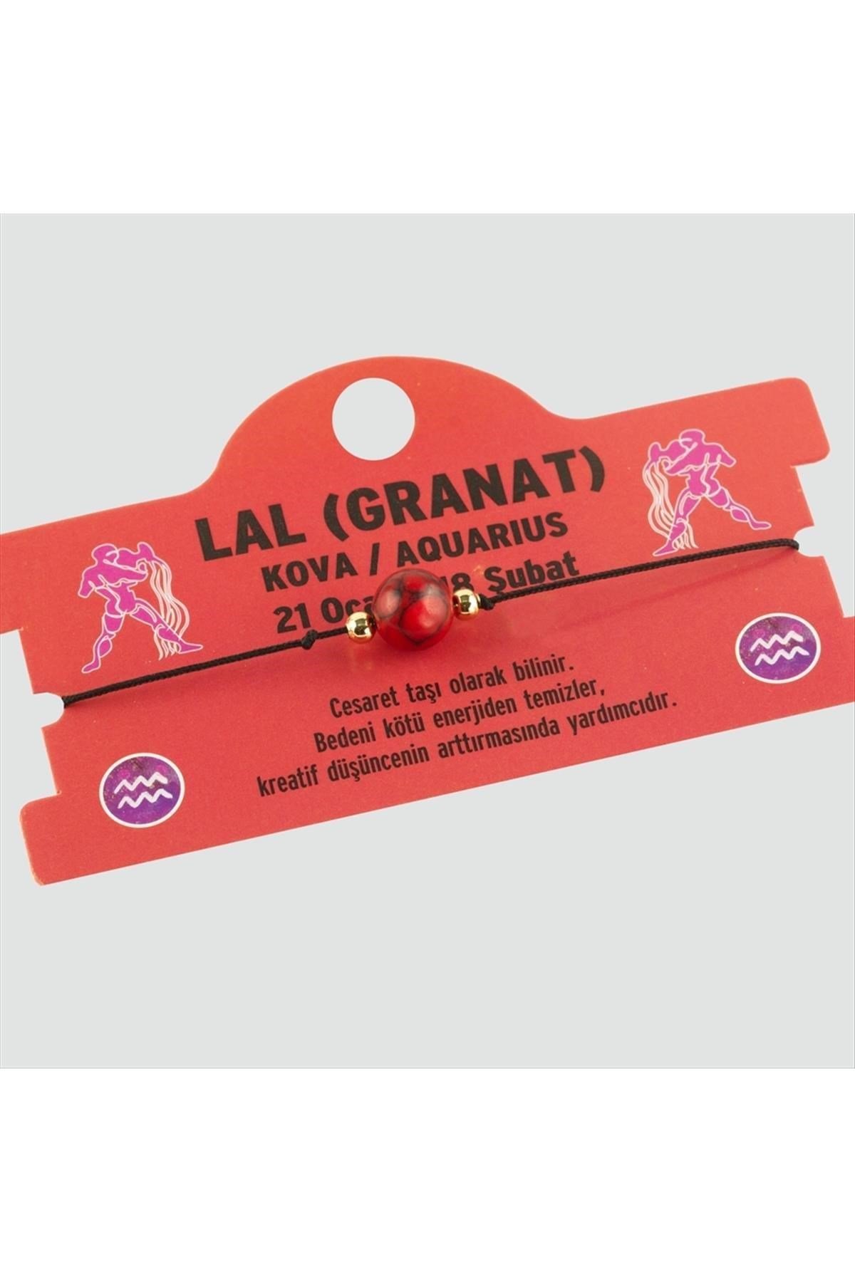 Lal (Granat) Doğal Taşlı Kova Burç Bileklik
