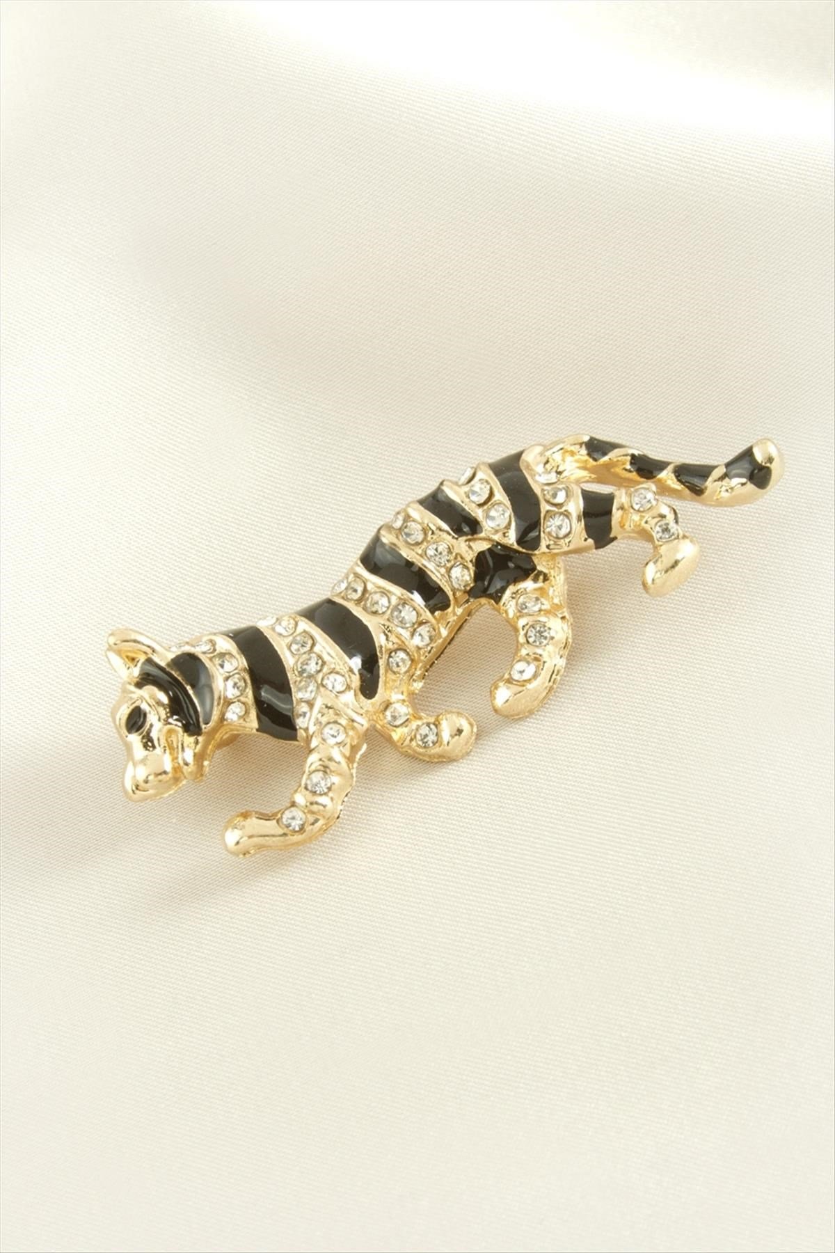 Leopar Desenli Mineli Taşlı Broş