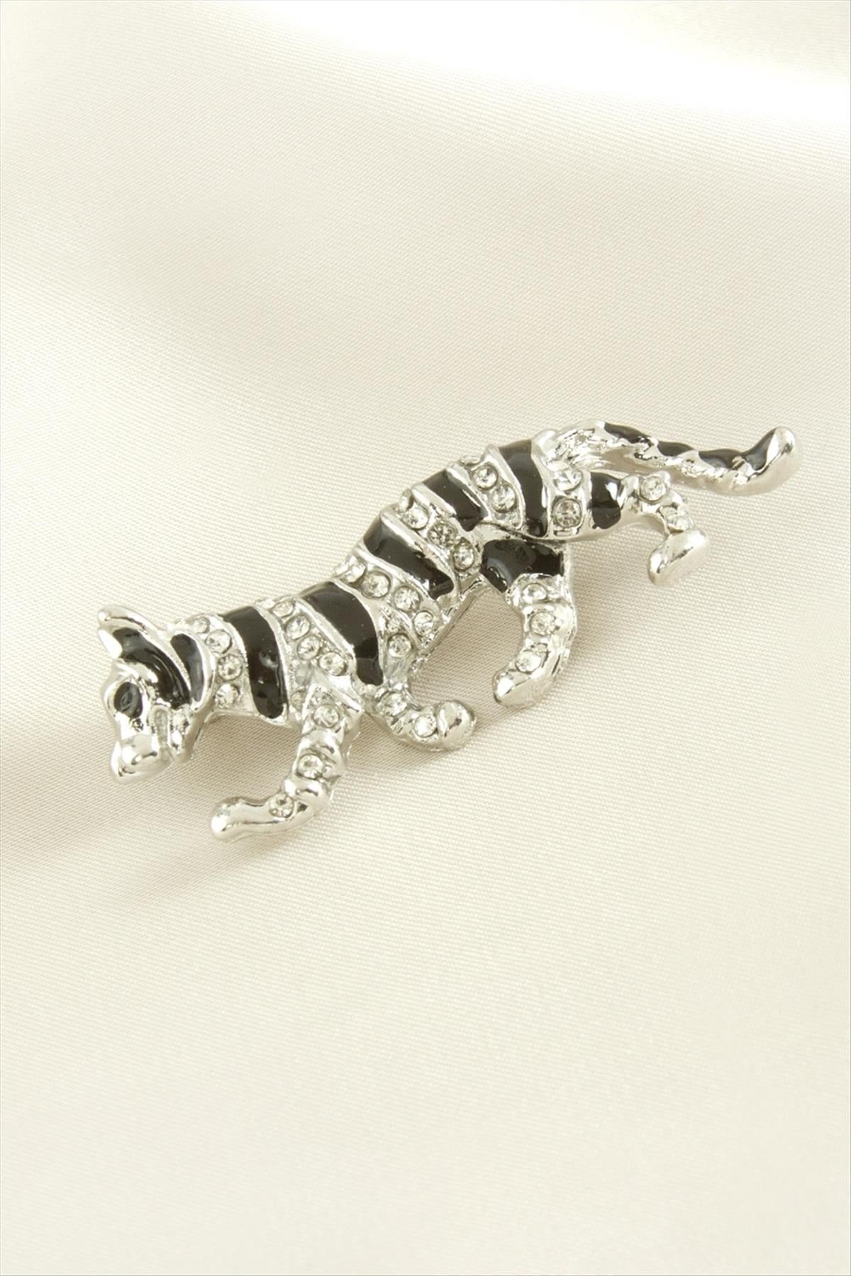 Leopar Desenli Mineli Taşlı Broş
