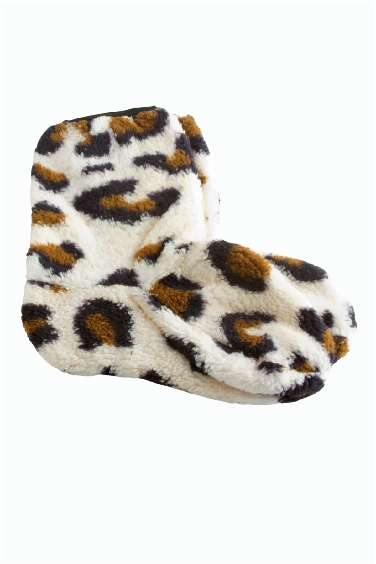 Leopar Desenli Peluş Polarlı Çizme
