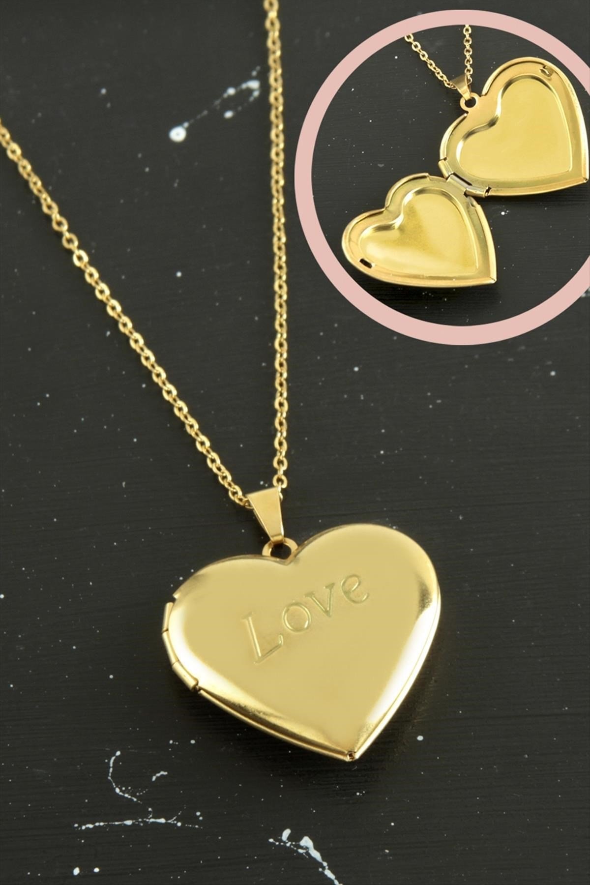 Love Kalp Kapaklı Çelik Kolye