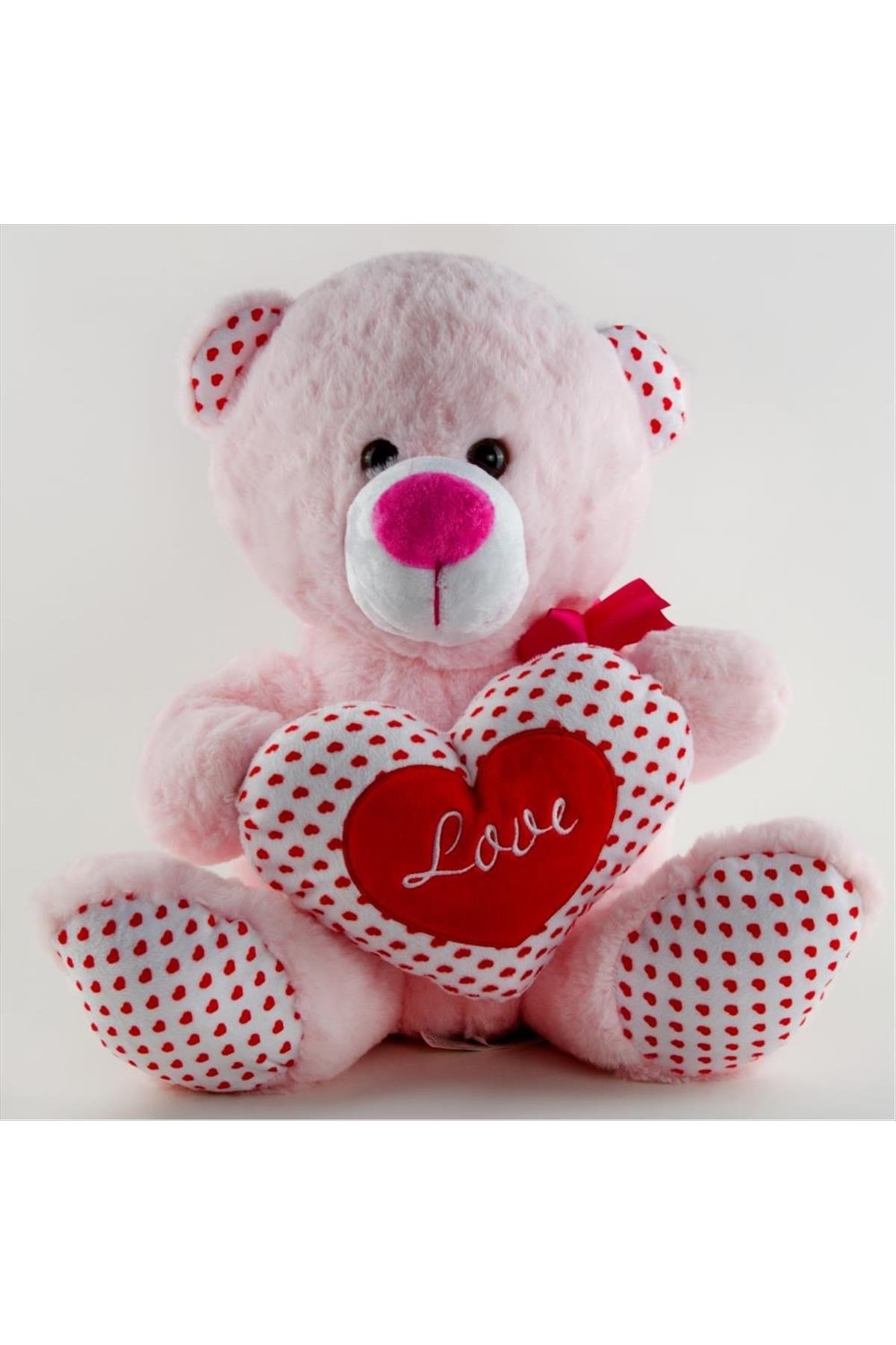 Love Yazılı Kalpli Oturan Peluş Ayıcık 40 cm