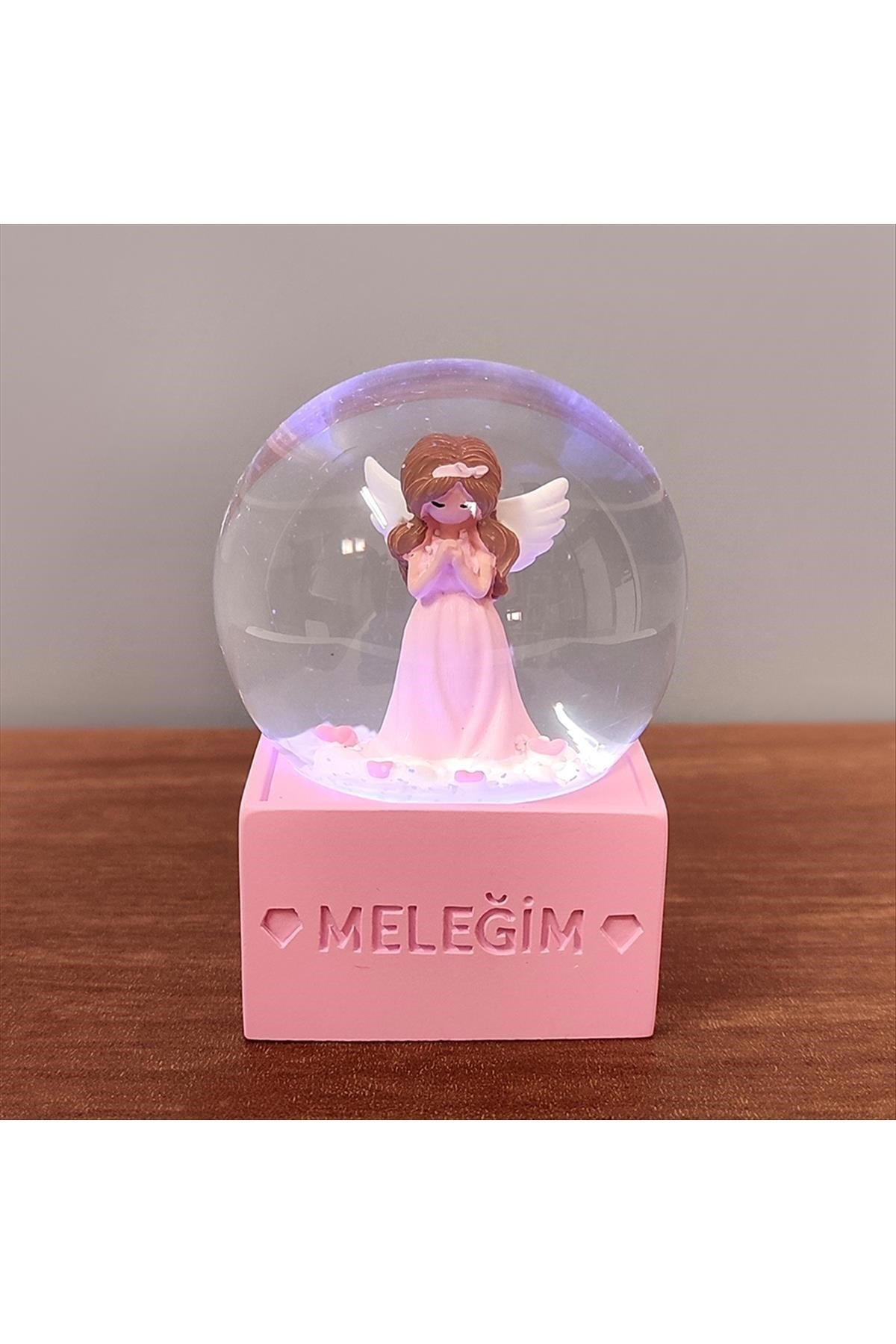 Meleğim Yazılı Pilli Işıklı Kar Küresi (Küçük Boy)