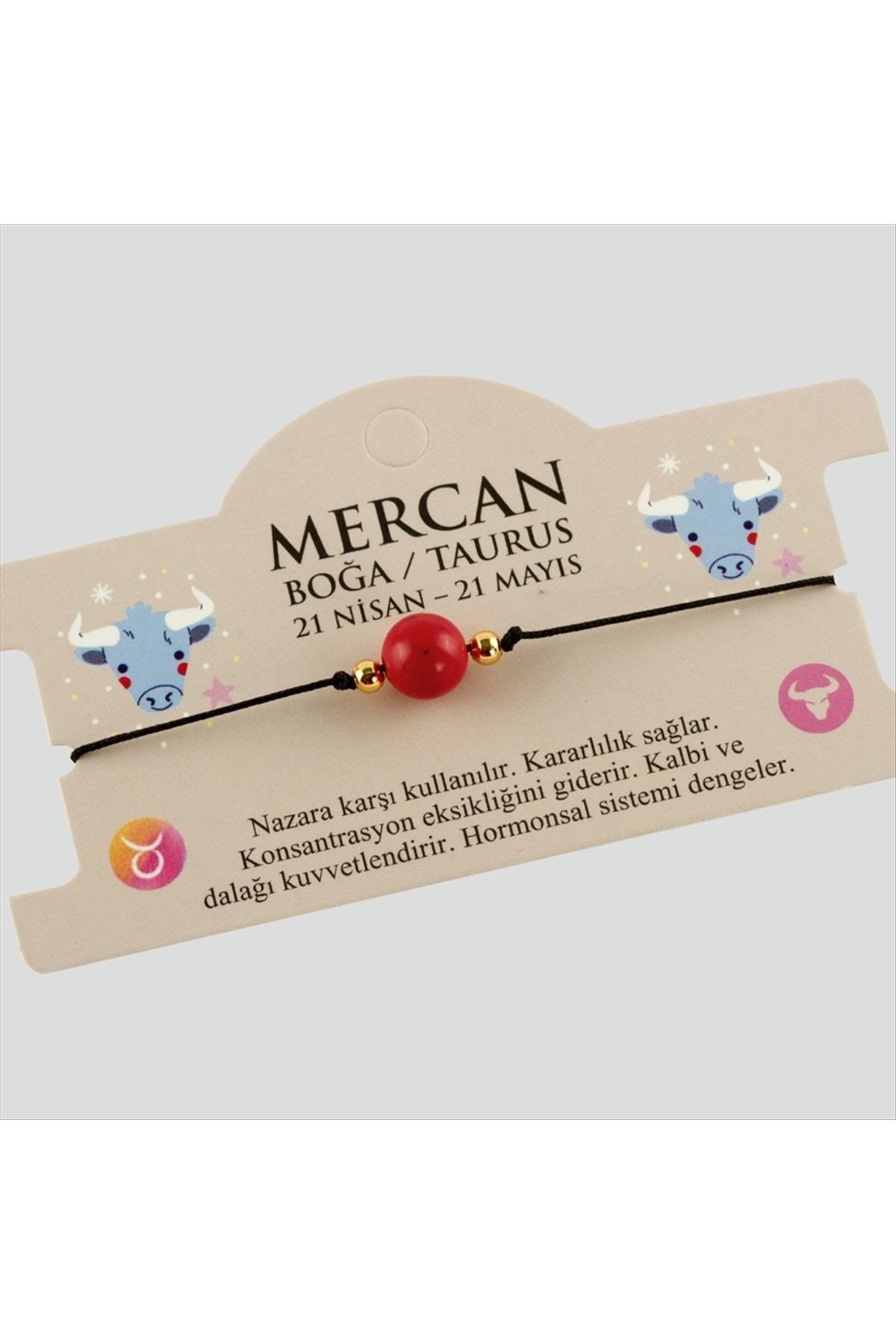 Mercan Doğal Taşlı Boğa Burç Bileklik