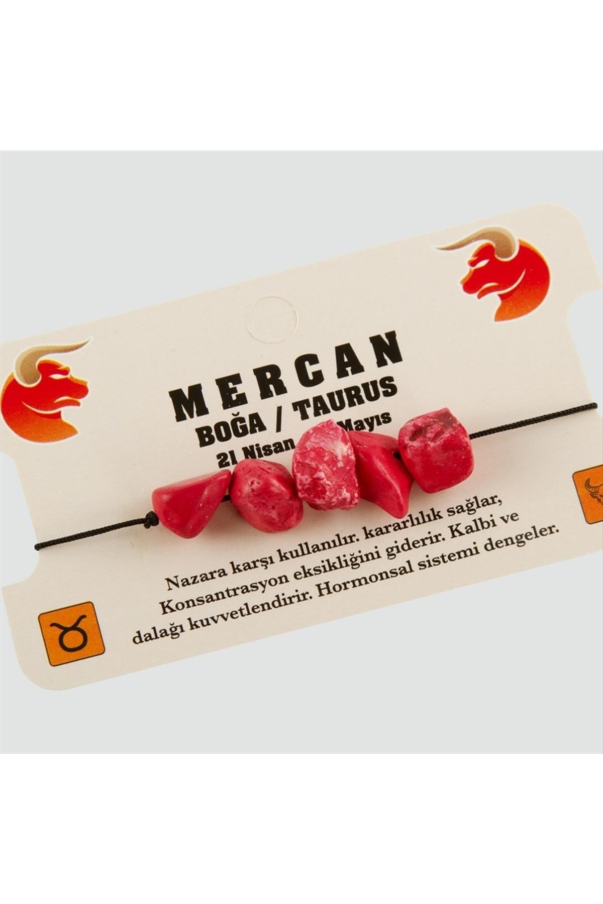 Mercan Doğal Taşlı Boğa Burç Bileklik