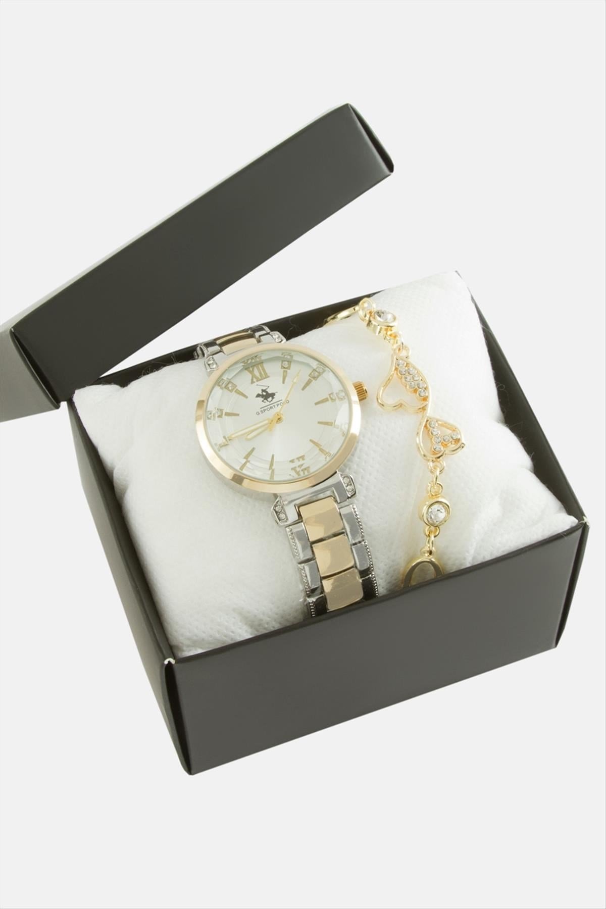 Metal Bayan Kol Saati ve Kutulu Bileklik Kombini