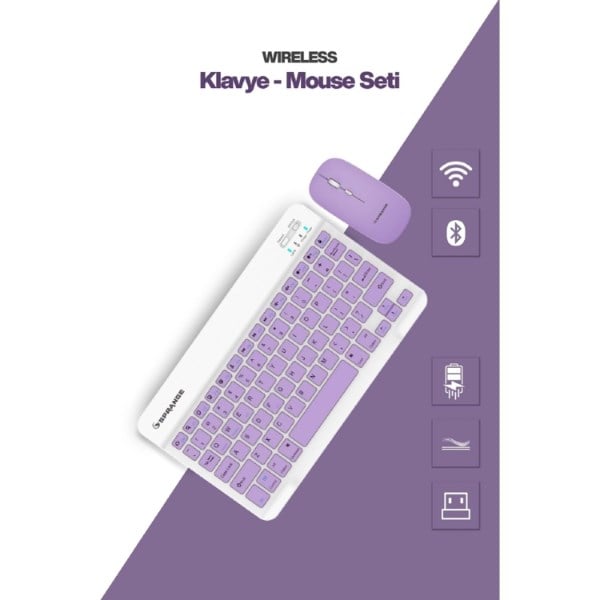 Mor Kablosuz Klavye Ve Mouse Seti