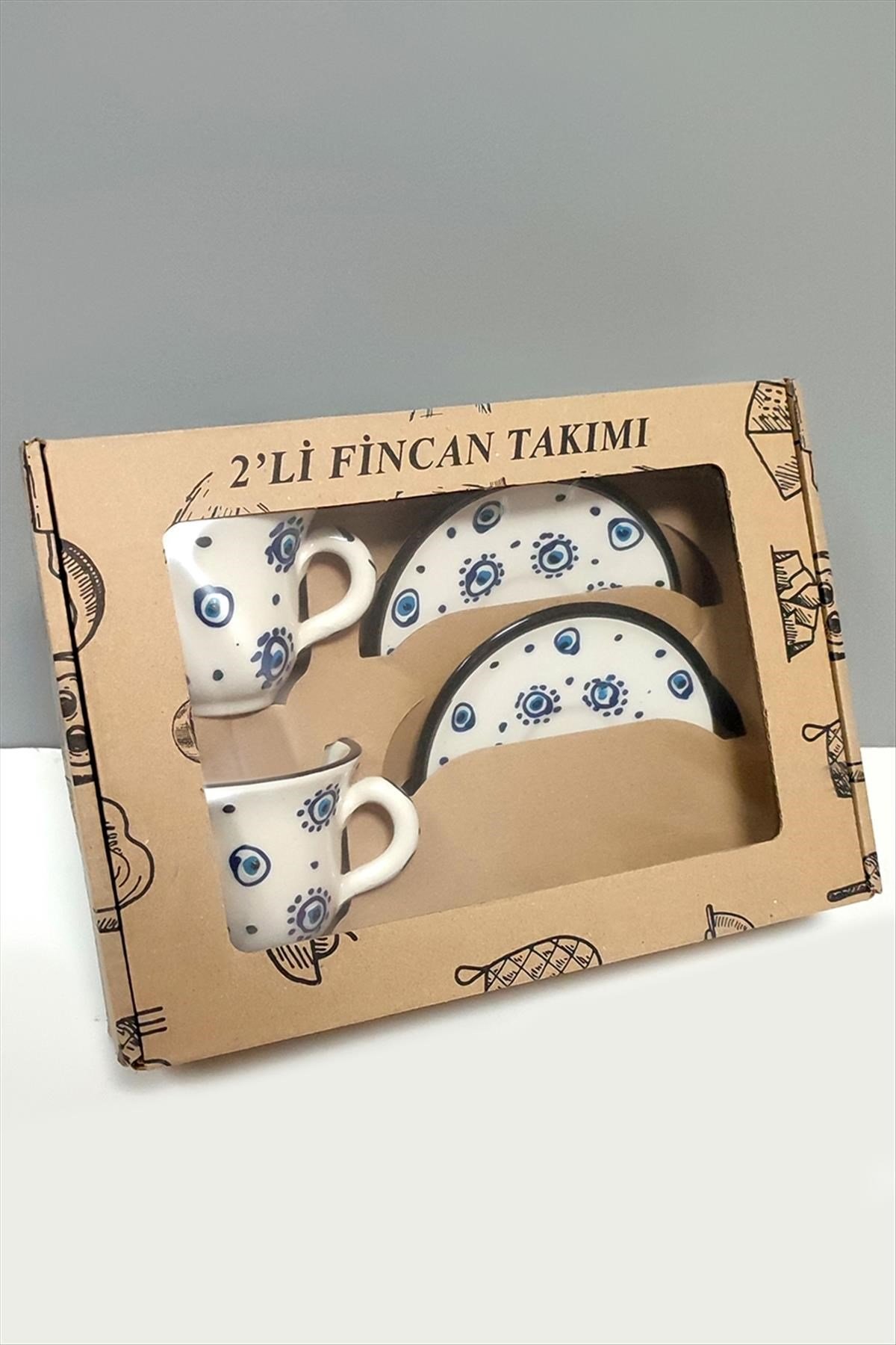 Nazar Desenli Seramik İkili Fincan Takımı