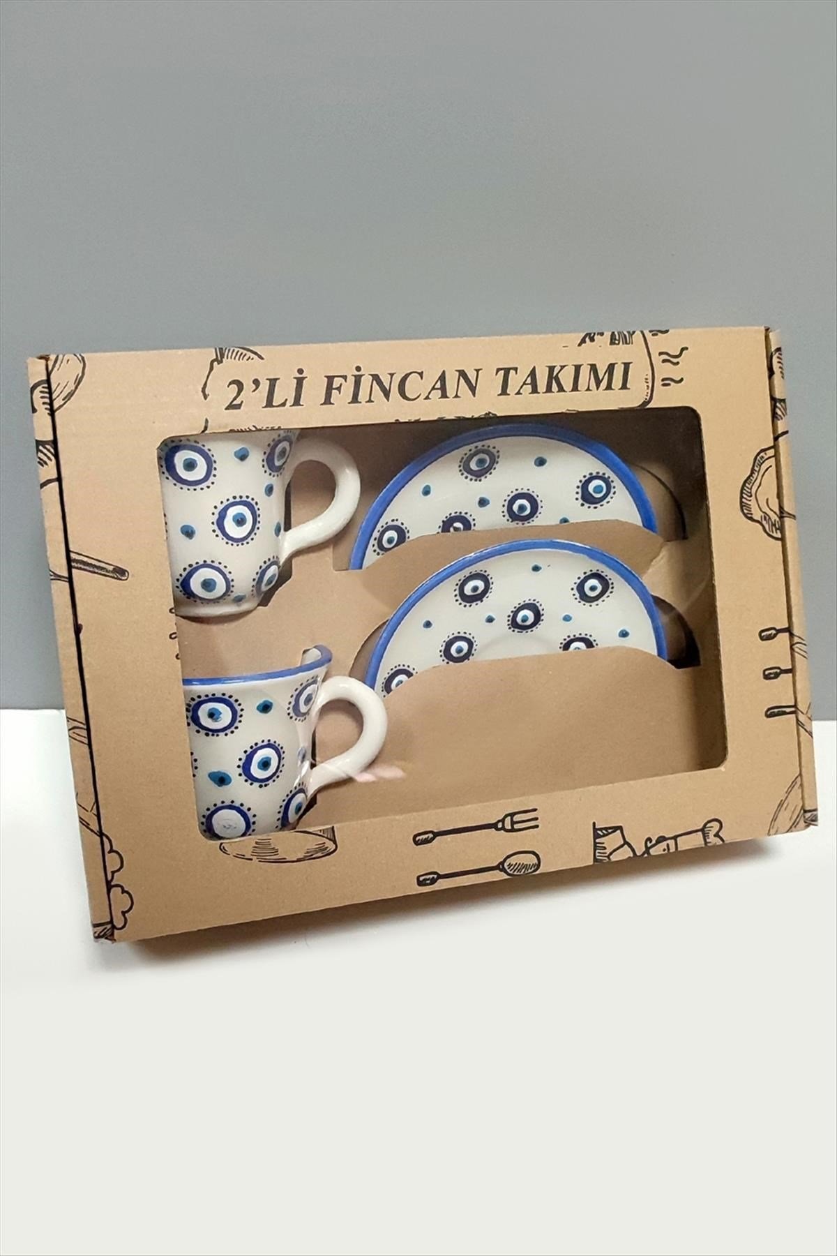 Nazar Desenli Seramik İkili Fincan Takımı
