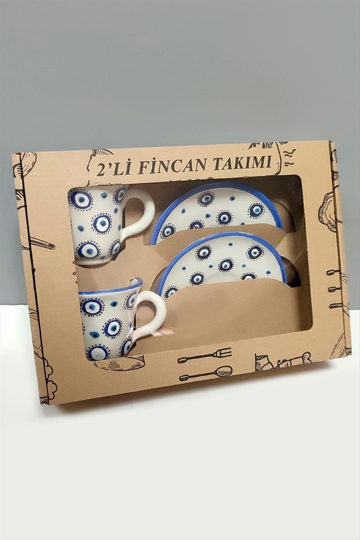 Nazar Desenli Seramik İkili Fincan Takımı