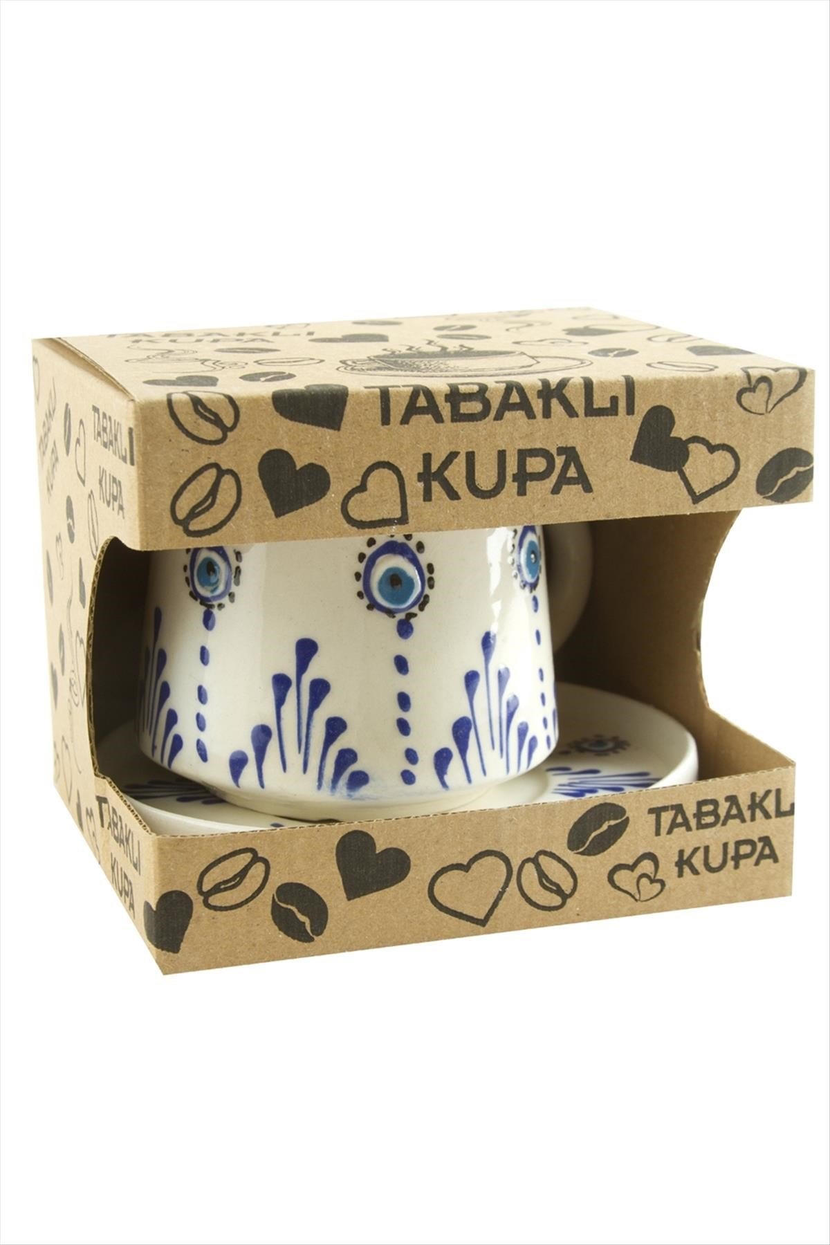 Nazar Desenli Seramik Tabaklı Kupa