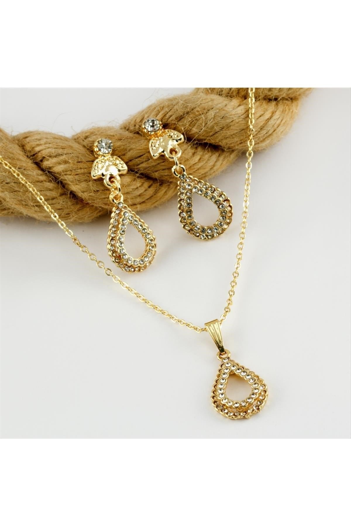 Oval Figürlü Taşlı Set Kolye 2 cm