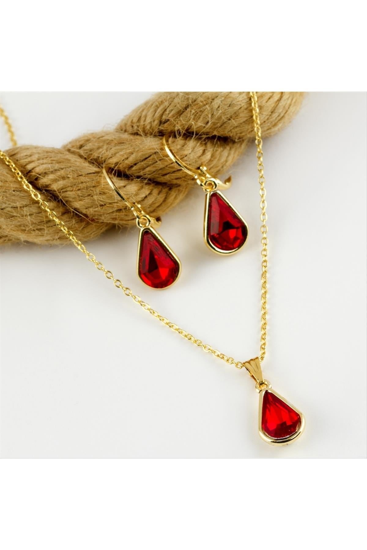 Oval Figürlü Taşlı Set Kolye