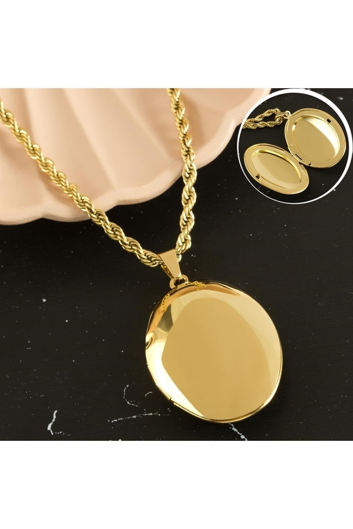 Oval Kapaklı Burgulu Çelik Kolye