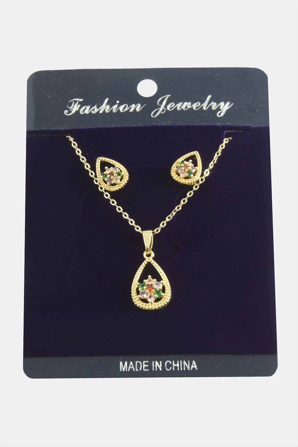 Oval Kartanesi Zirkon Taşlı Set Kolye