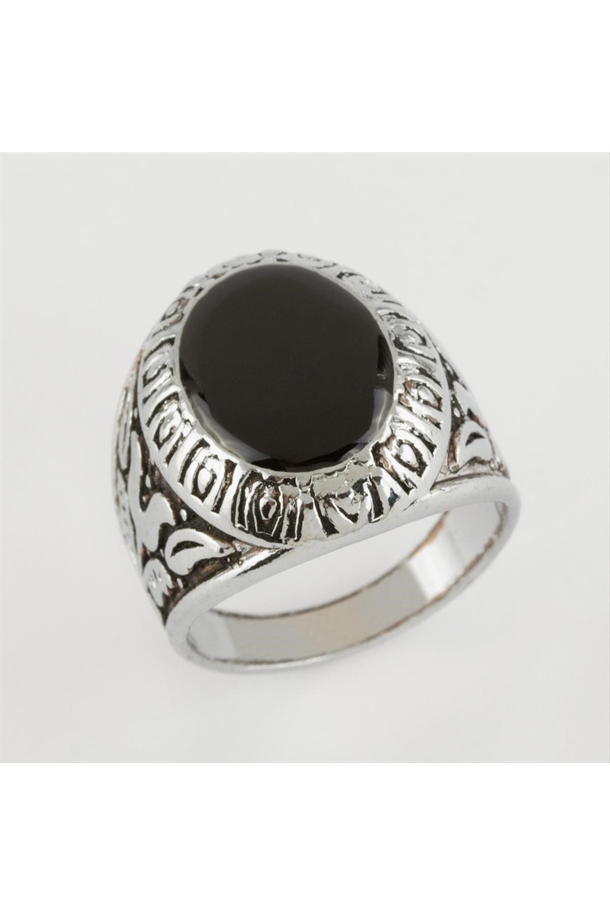 Oval Motifli Metal Erkek Yüzük
