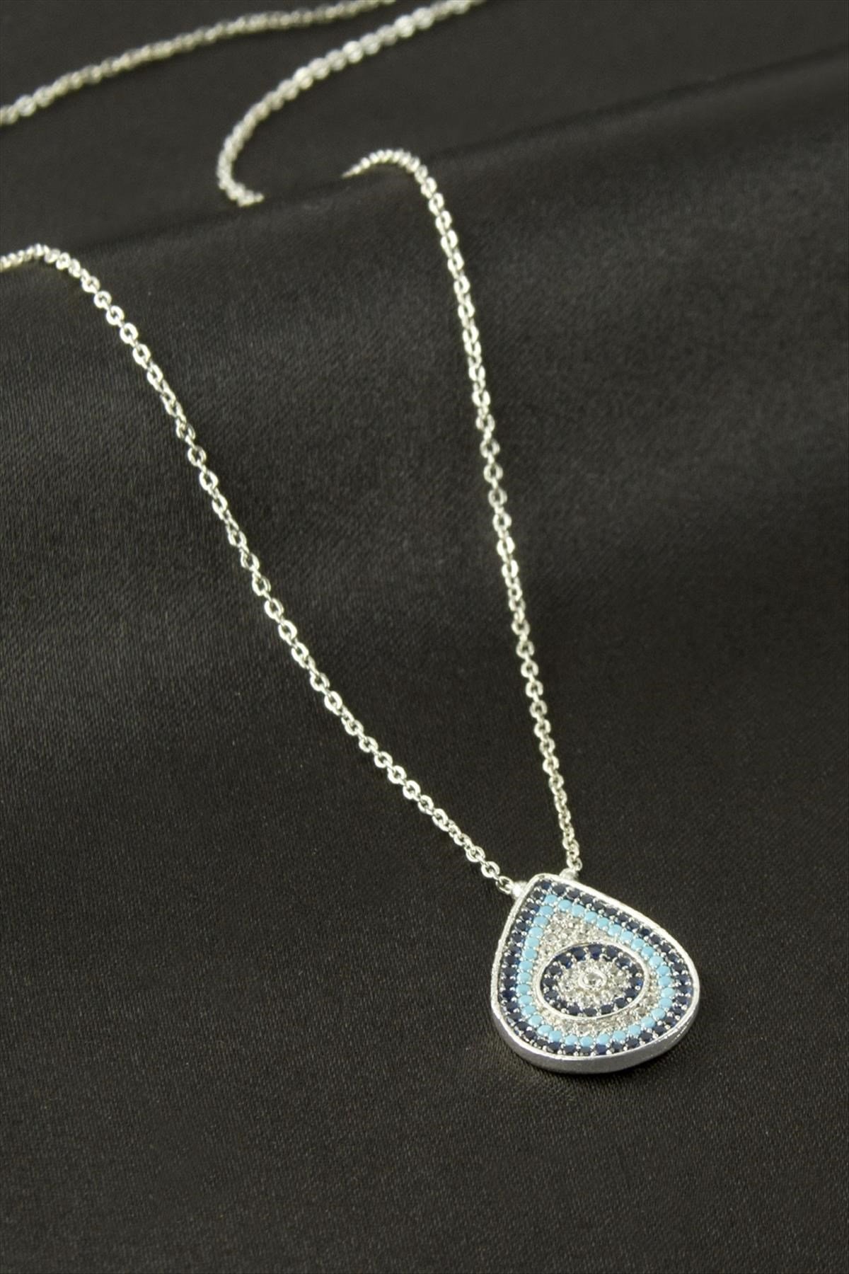 Oval Nazar Zirkon Taşlı Kolye
