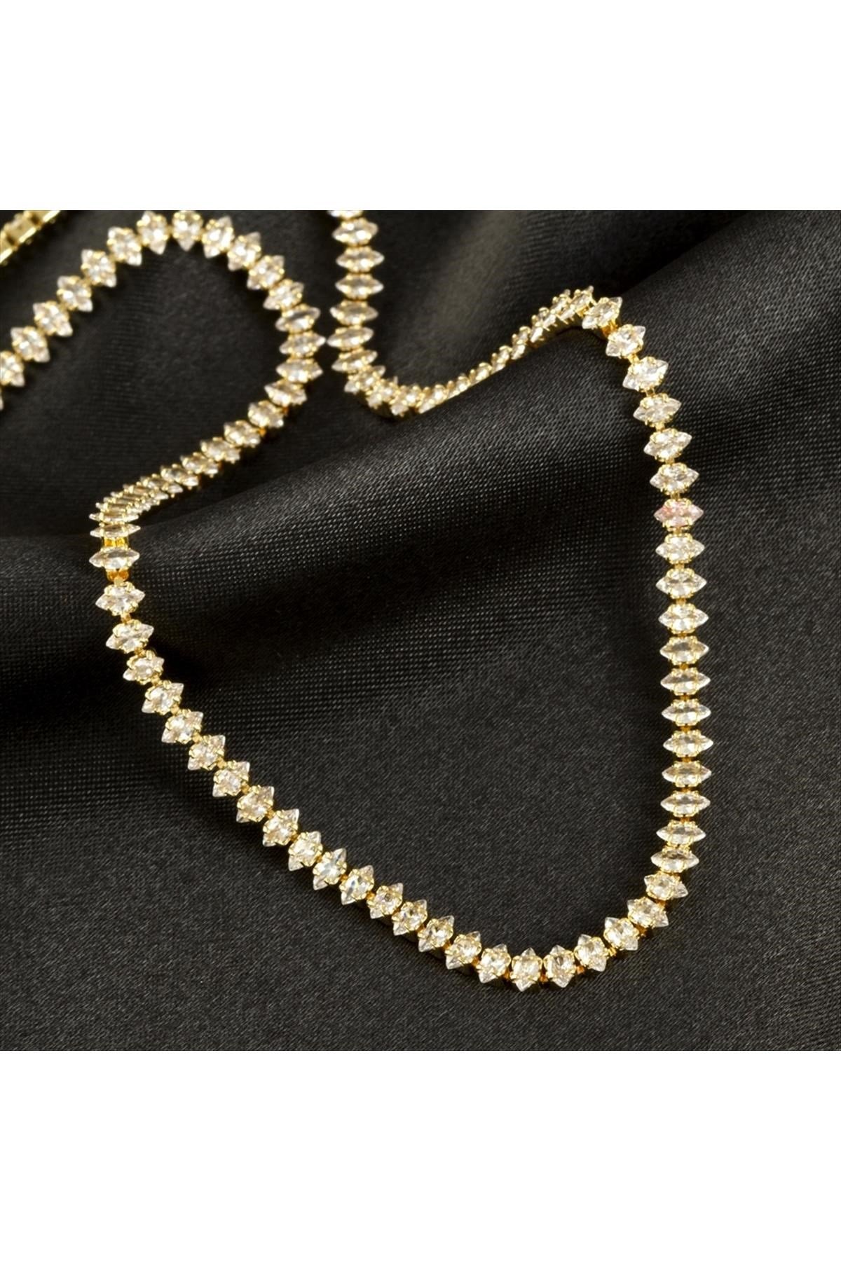 Oval Tamtur Zirkon Taşlı Lüks Kararmaz Kolye