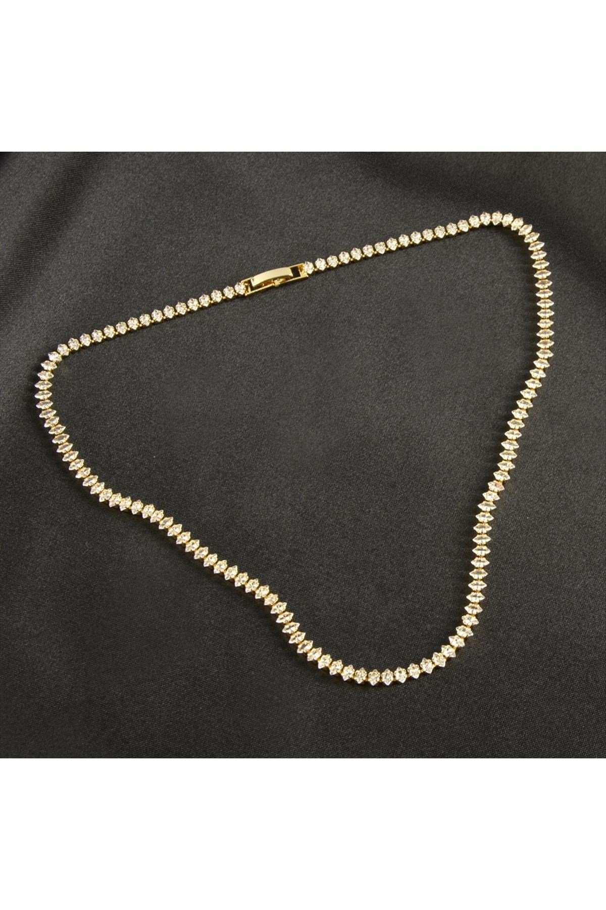 Oval Tamtur Zirkon Taşlı Lüks Kararmaz Kolye