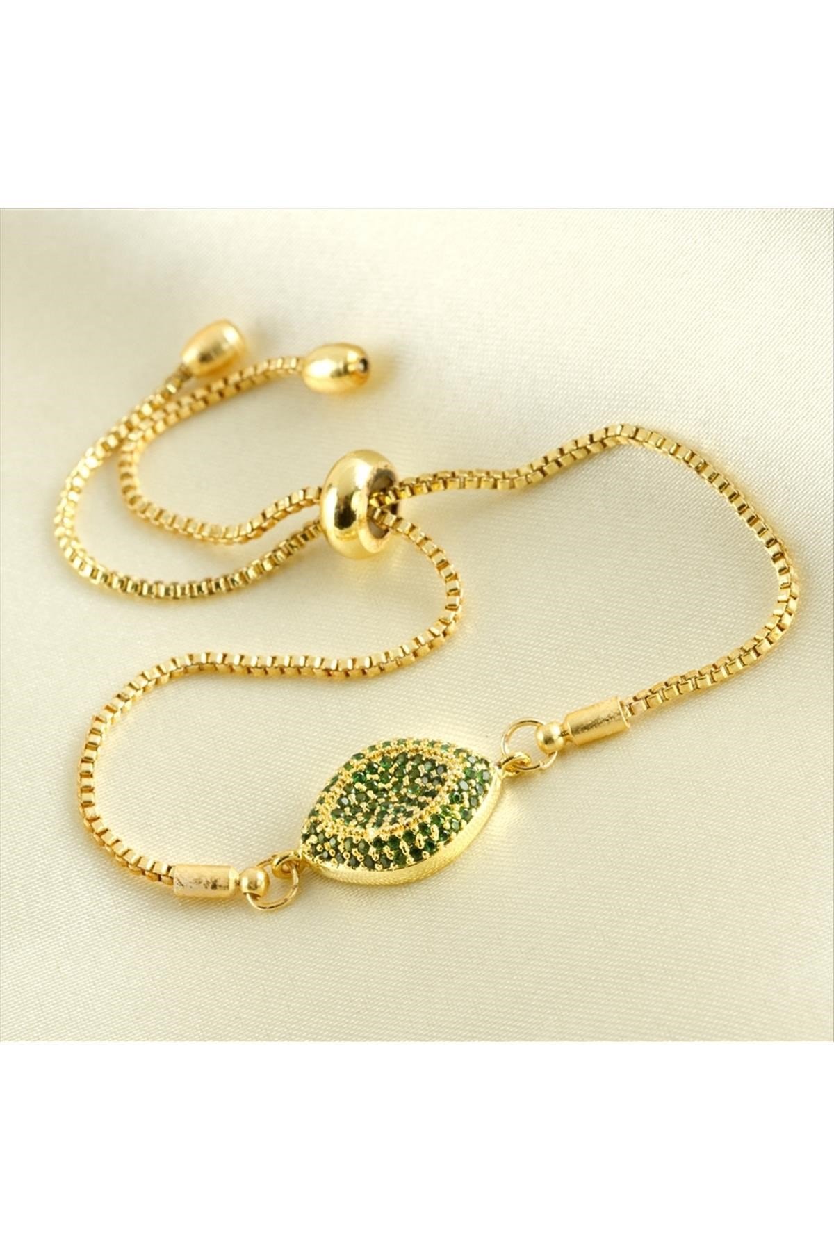 Oval Zirkon Taşlı Asansörlü Bileklikc