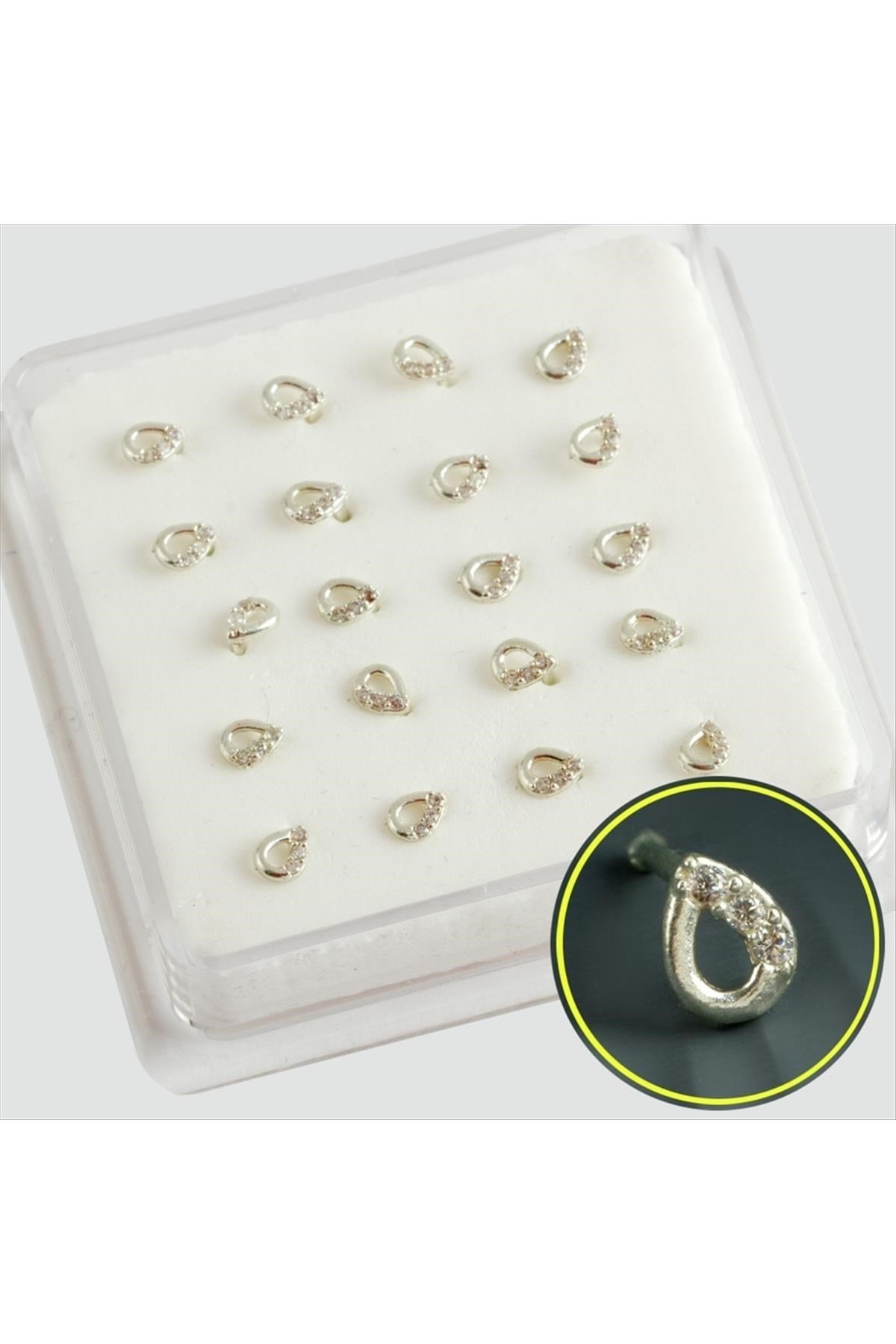 Oval Zirkon Taşlı Gümüş Hızma (20 Adet)