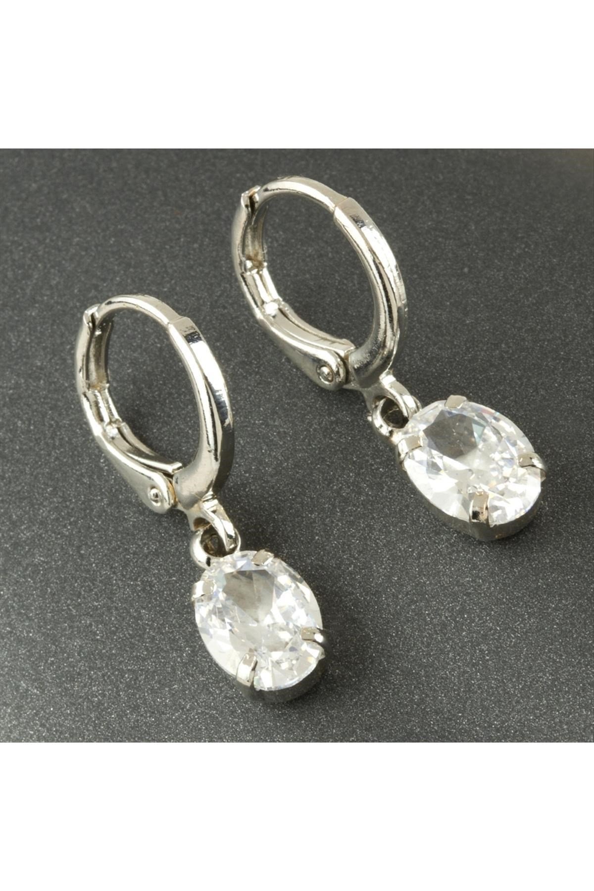 Oval Zirkon Taşlı Küpe