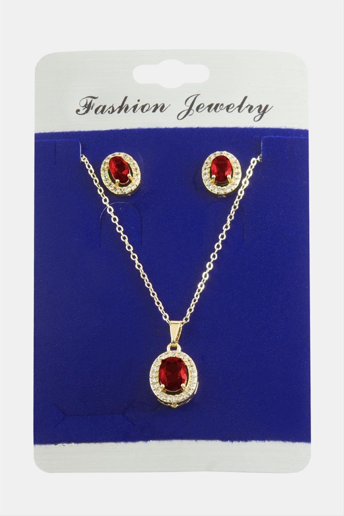 Oval Zirkon Taşlı Set Kolye