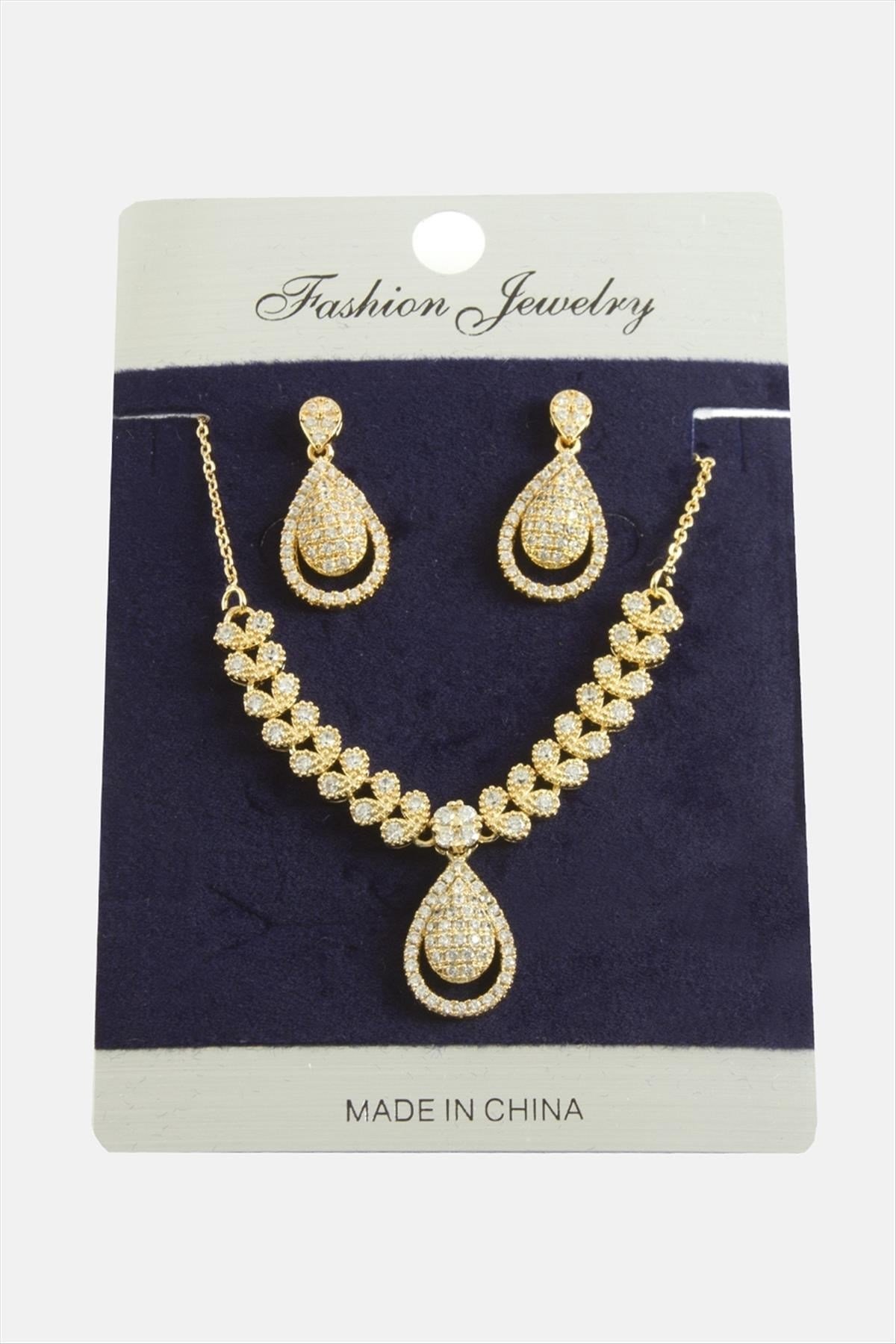 Oval Zirkon Taşlı Set Kolye