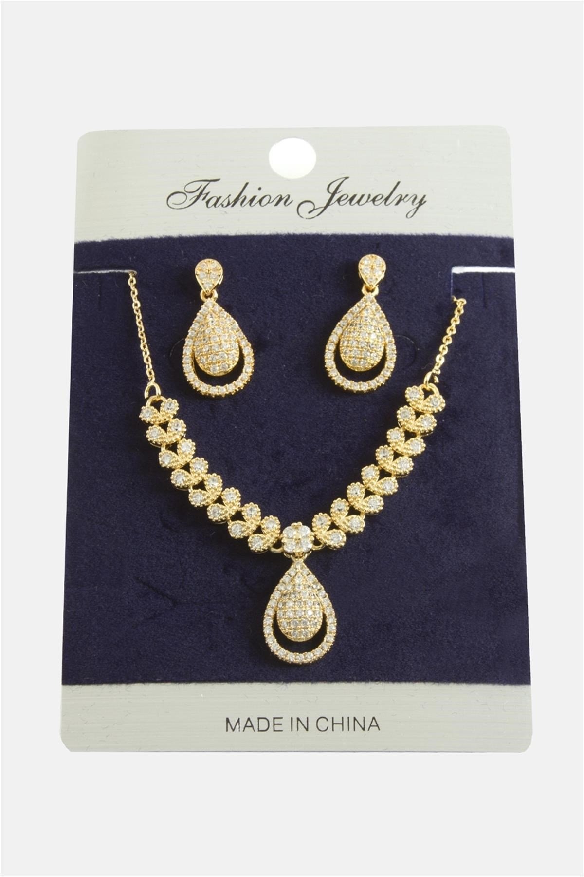 Oval Zirkon Taşlı Set Kolye
