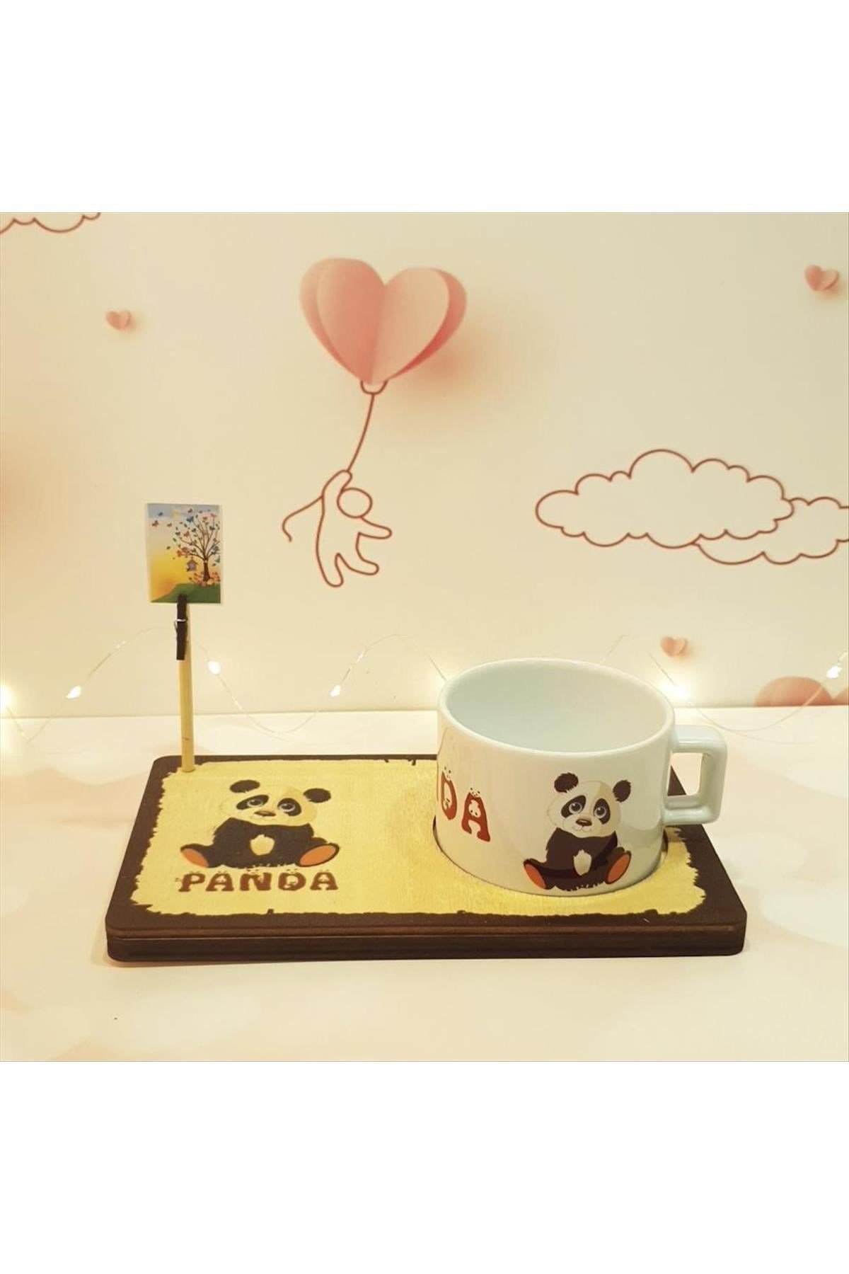 Panda Figürlü Ahşap Notluk Kupa Seti