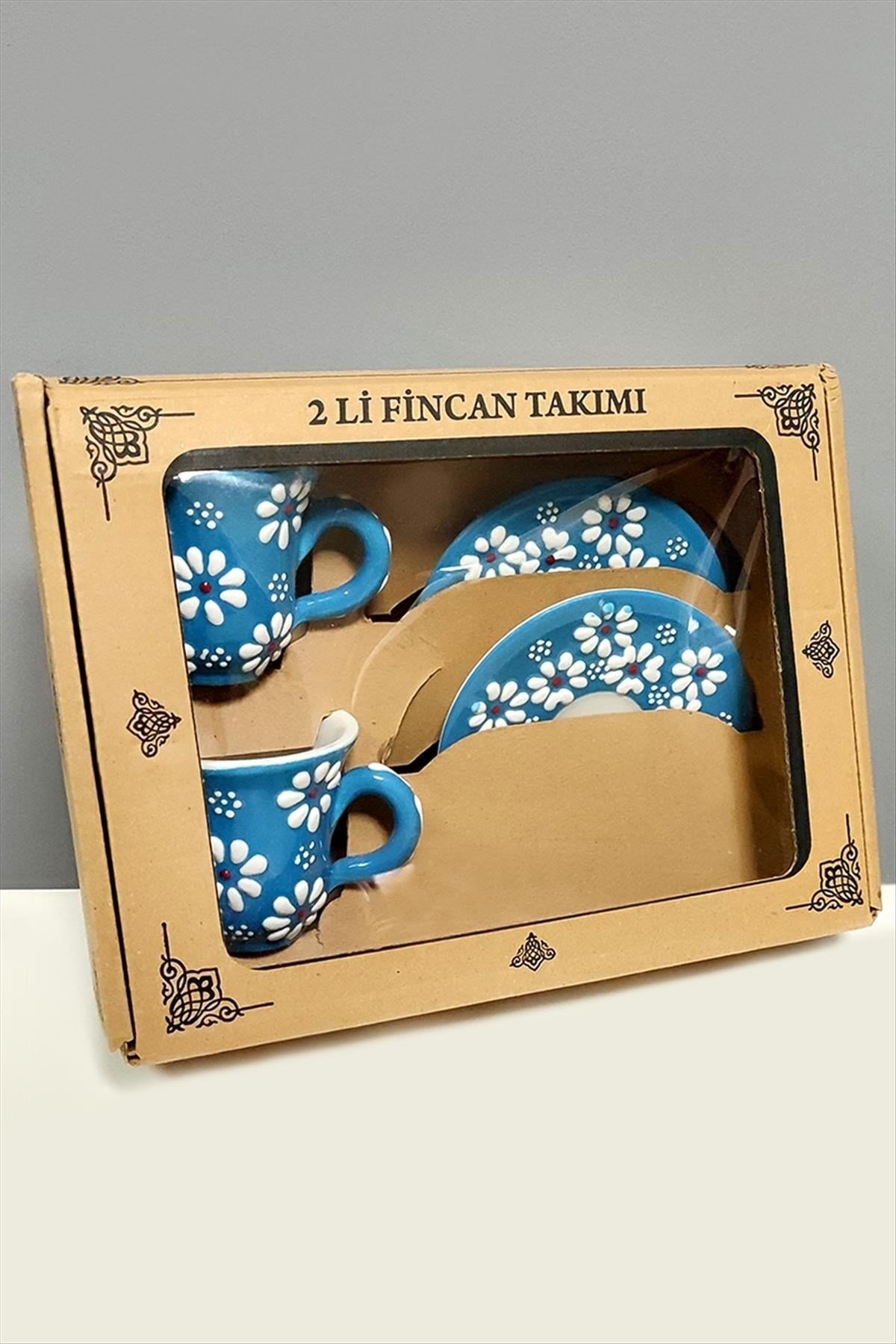 Papatya Desenli Seramik İkili Fincan Takımı
