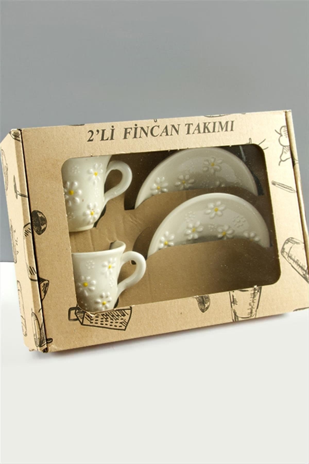 Papatya Desenli Seramik İkili Fincan Takımı