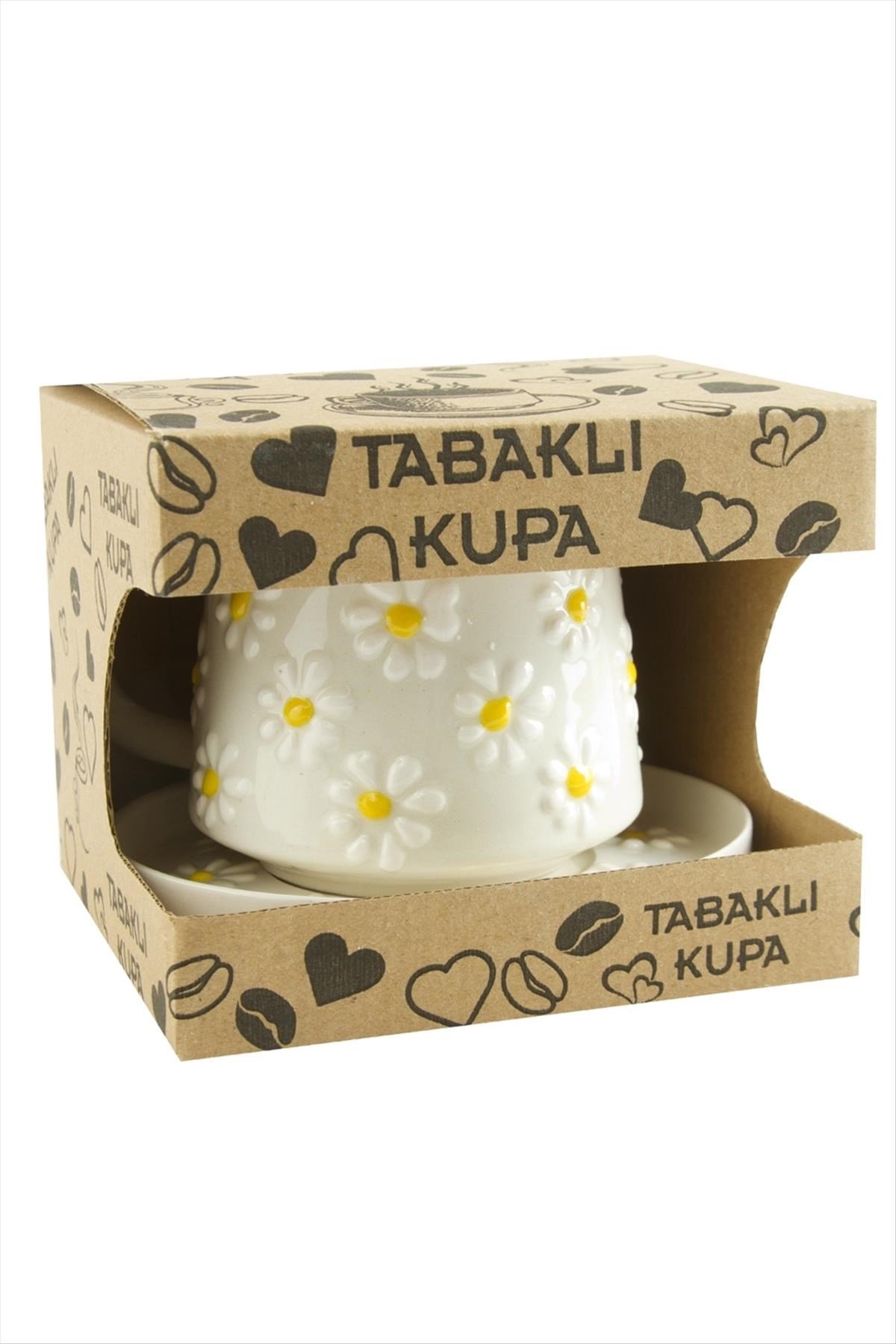 Papatya Desenli Seramik Tabaklı Kupa
