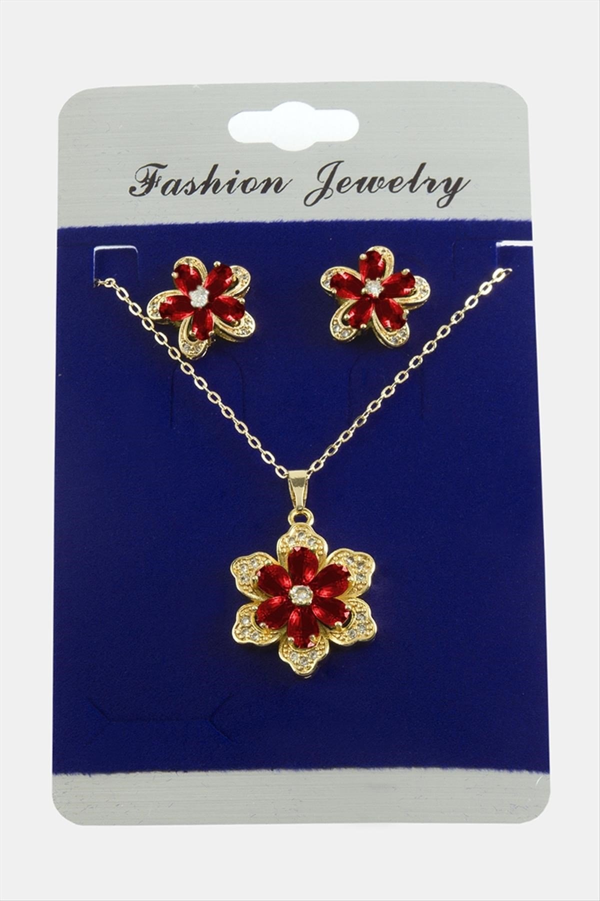 Papatya Zirkon Taşlı Set Kolye
